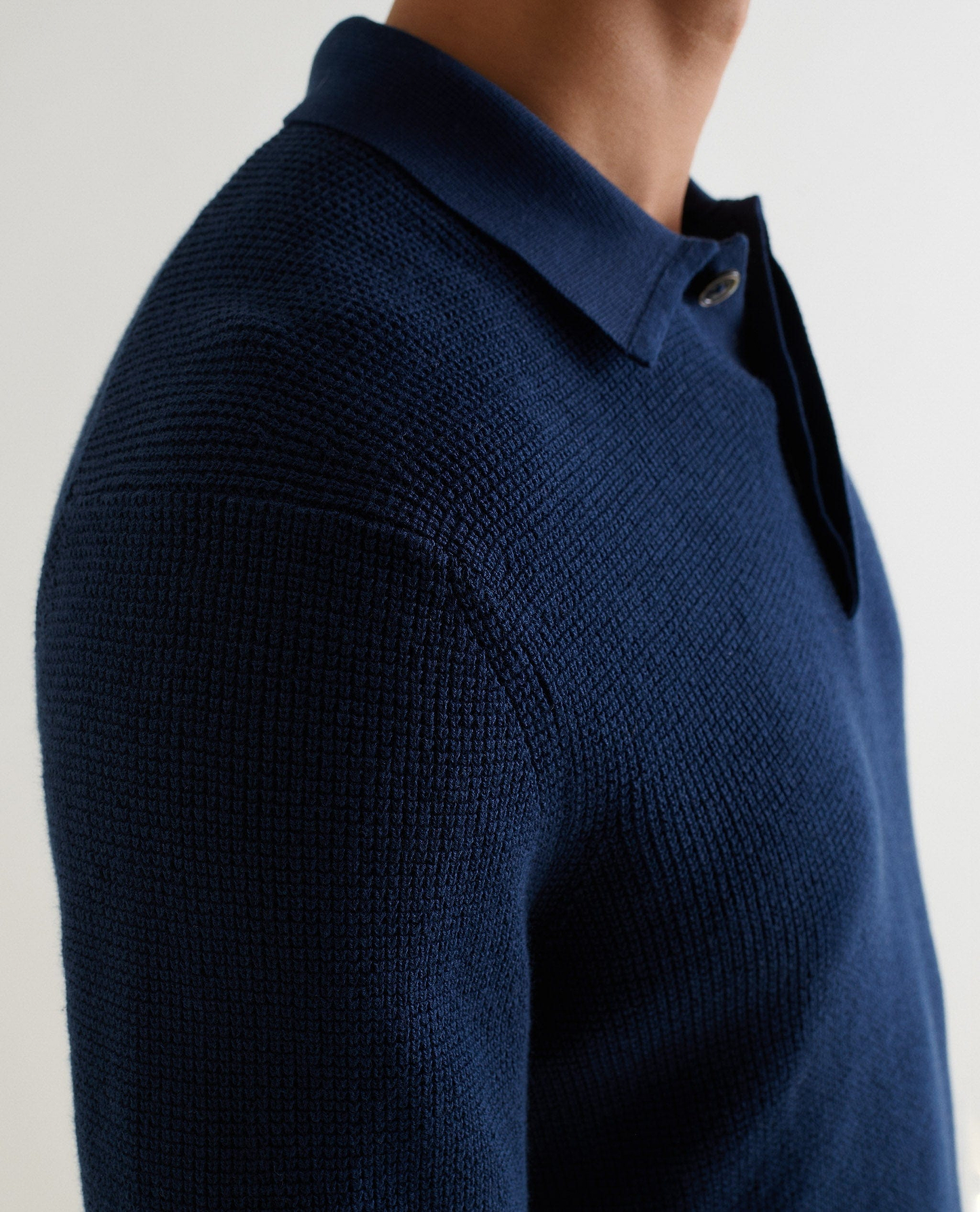 Men's Waffle Knit Cotton Polo - Blue