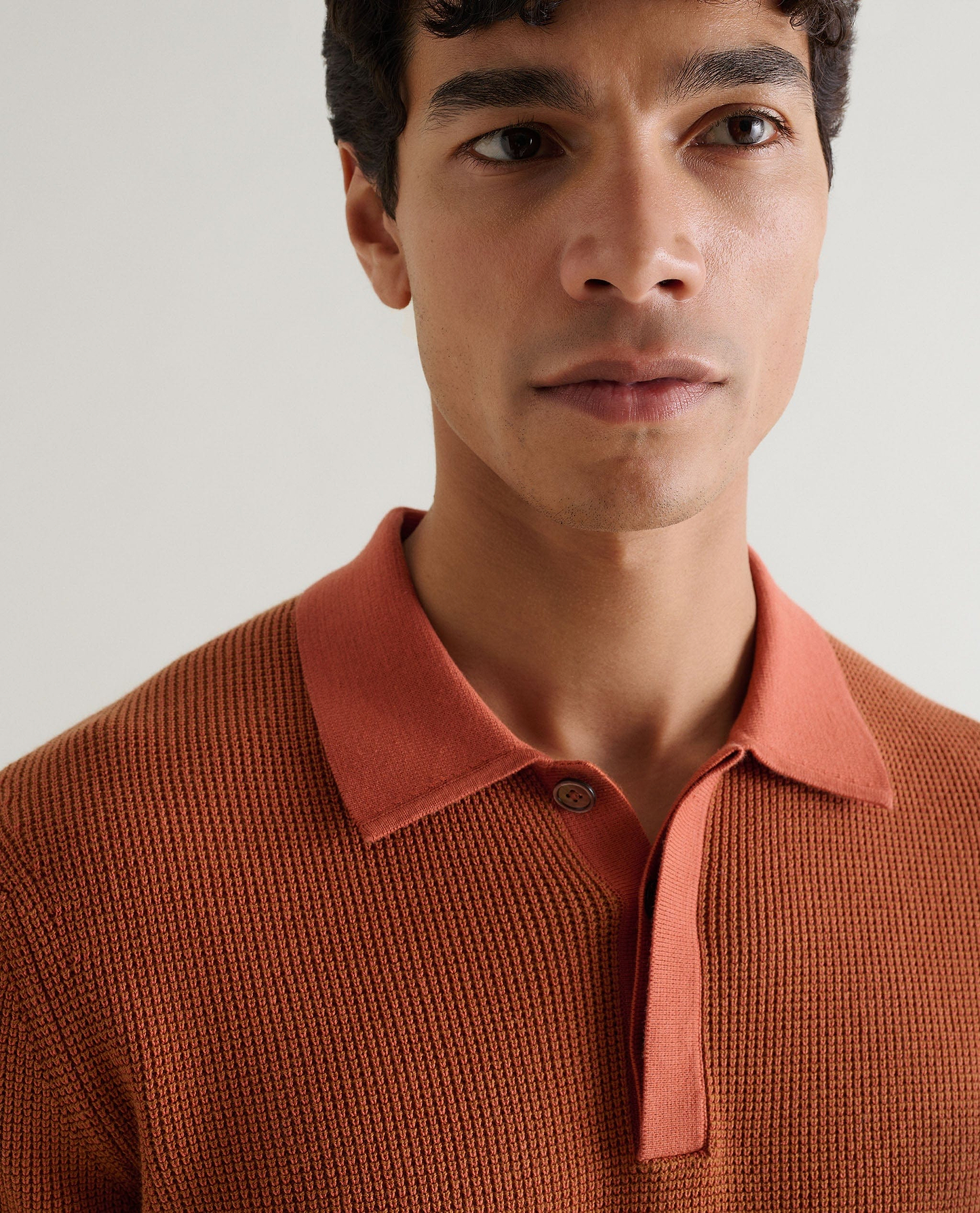 Men's Waffle Knit Cotton Polo - Tobacco