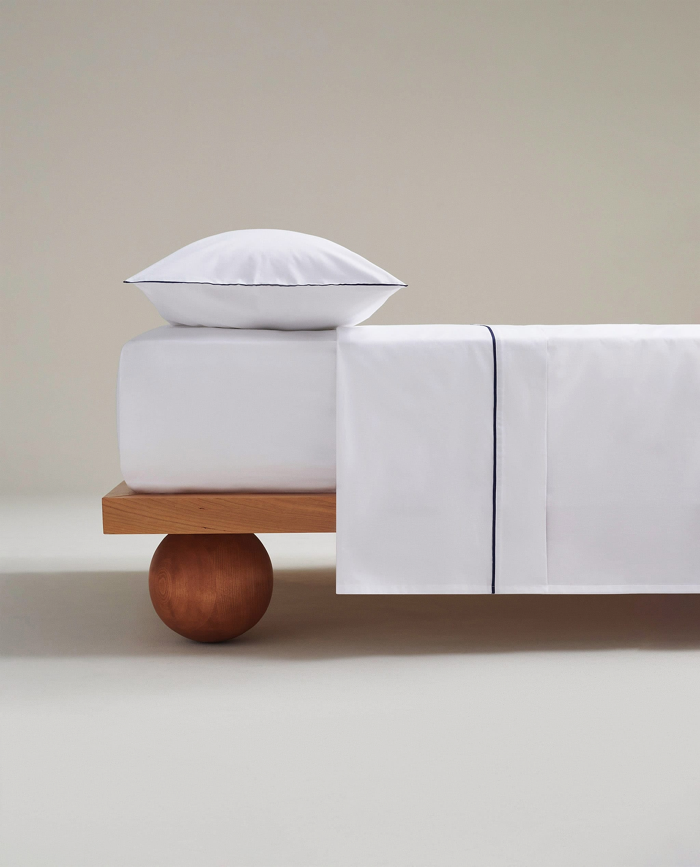 The Soft & Smooth Cotton Sheet Set - White Navy Piping