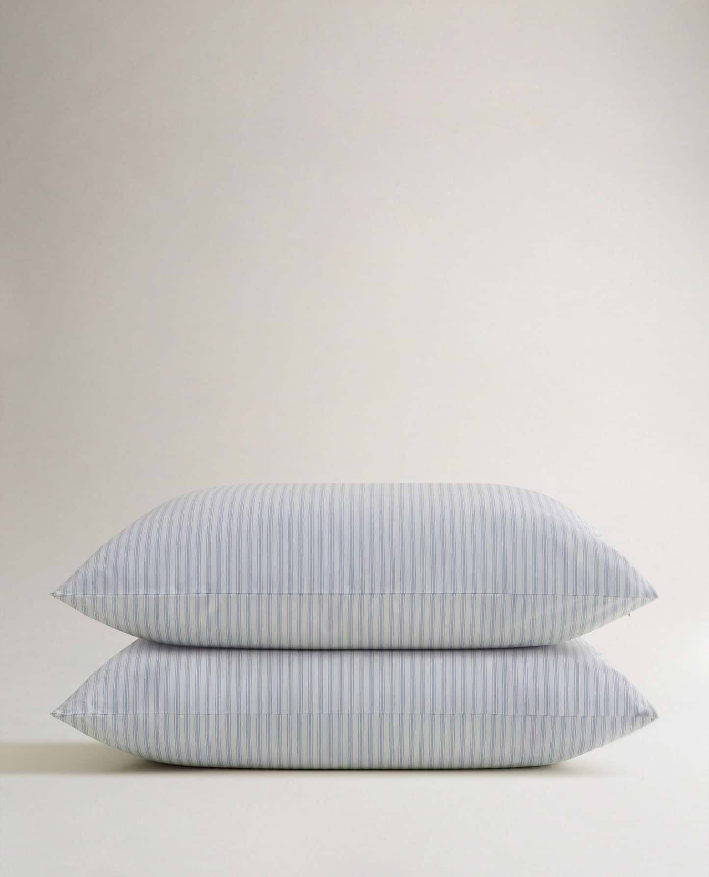 Image 1 of 4 showing Rise & Fall's Crisp & Cool Organic Cotton Pillowcase Set, colour: blue stripes.