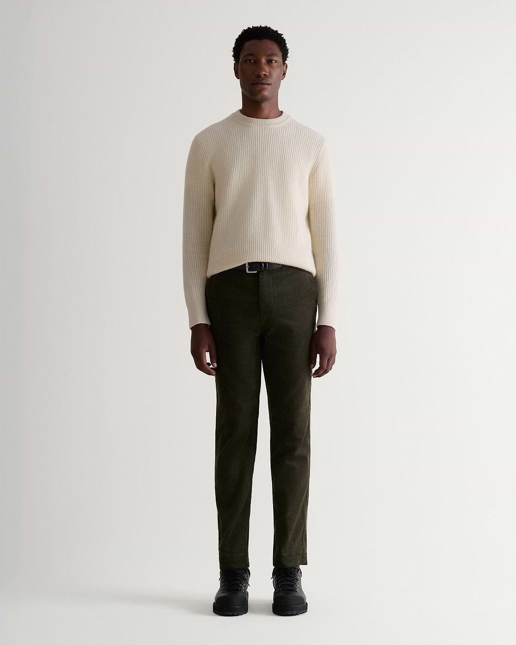Men's Cashmere Merino Fishermans Rib Crew Neck Jumper - Buttermilk