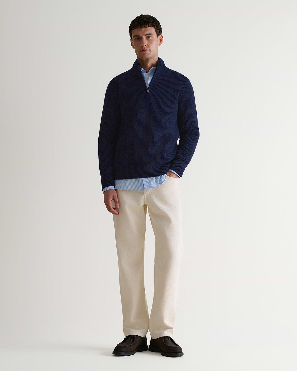 ' s Cashmere Merino Fishermans Rib 1 4 Zip Jumper