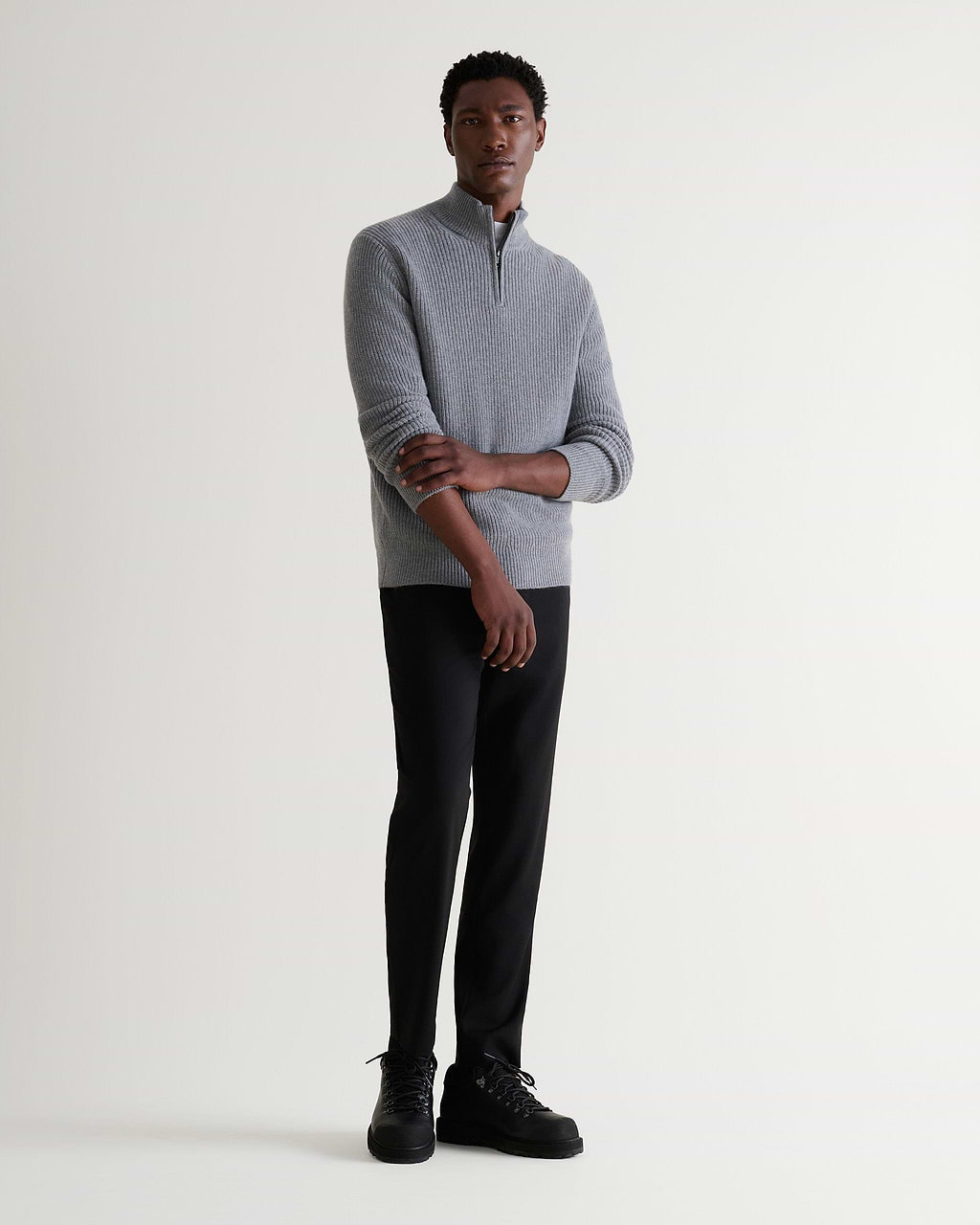 Men's Cashmere Merino Fishermans Rib 1/4 Zip Jumper - Medium Grey