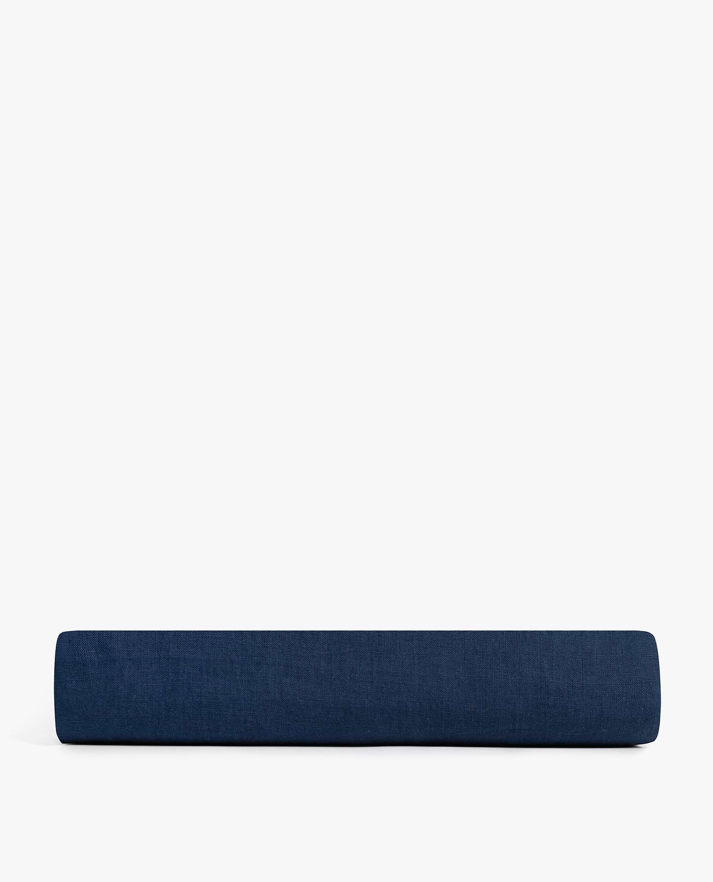 Image 2 of 3 showing Rise & Fall's Relaxed & Refined linen flat bed sheet in indigo.