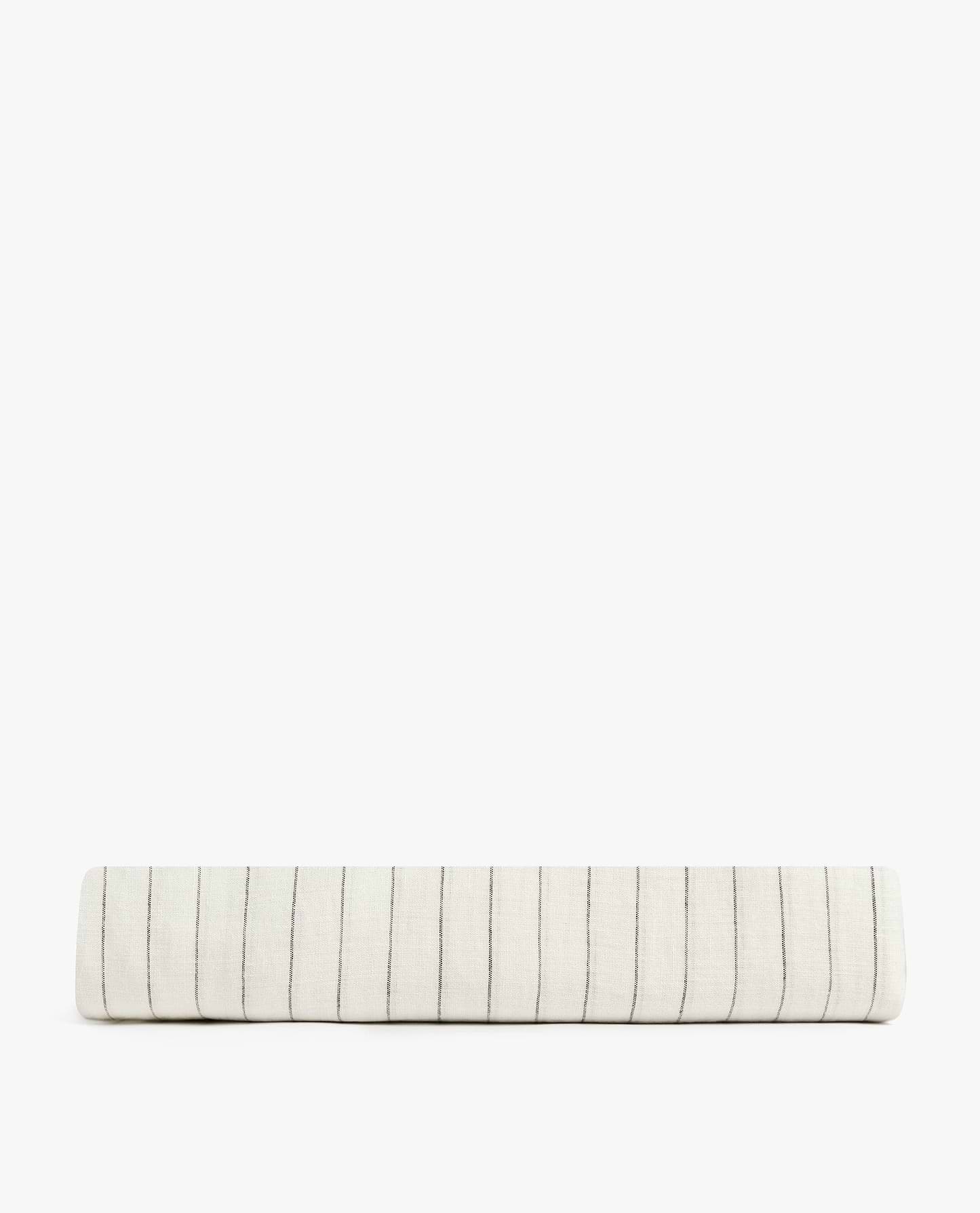 Image 2 of 3 showing Rise & Fall's Relaxed & Refined linen flat bed sheet in stripe.