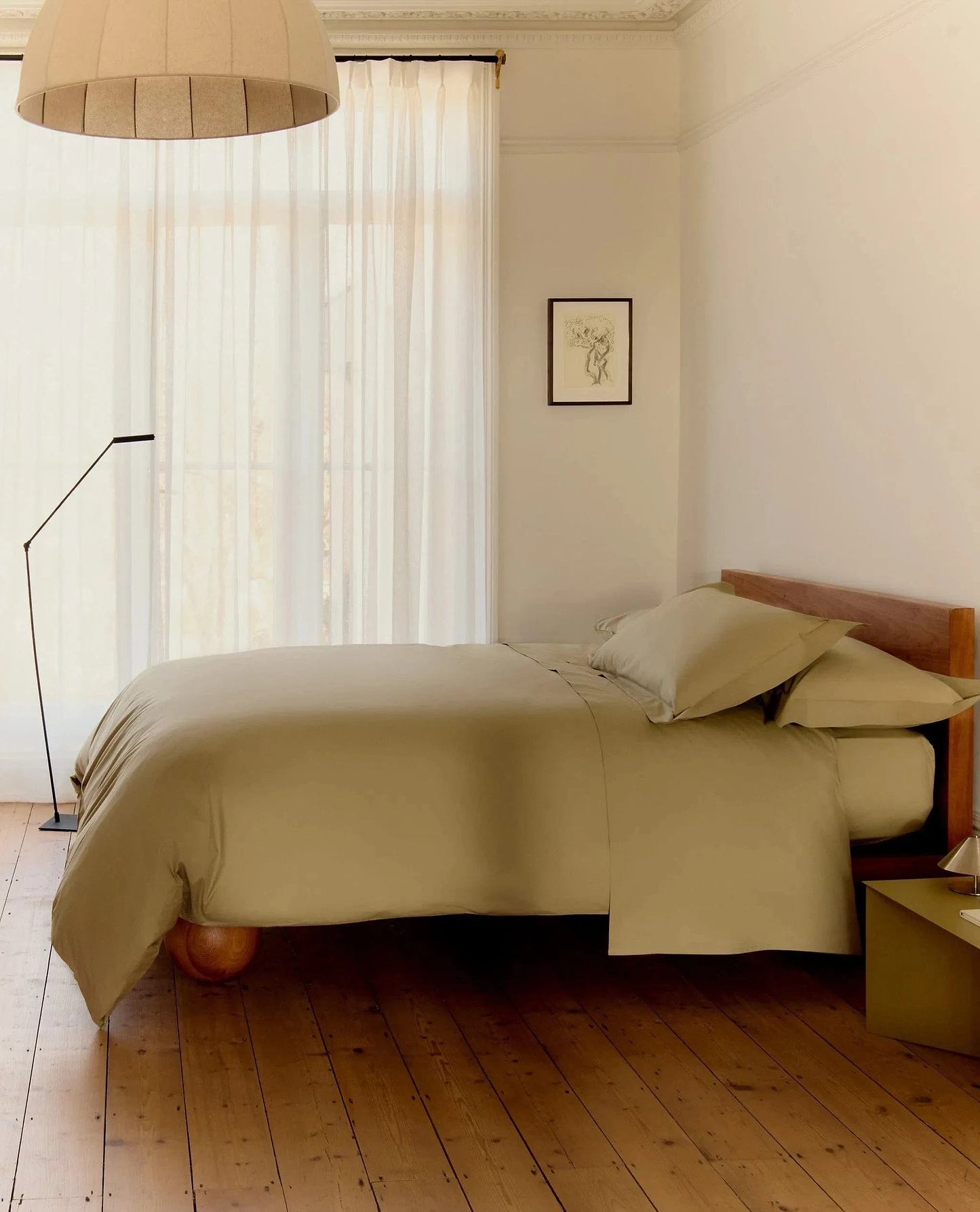 image 2 of 3 showing bed with Rise & Fall's Crisp & Cool duvet set, colour: sage, fabric: percale cotton