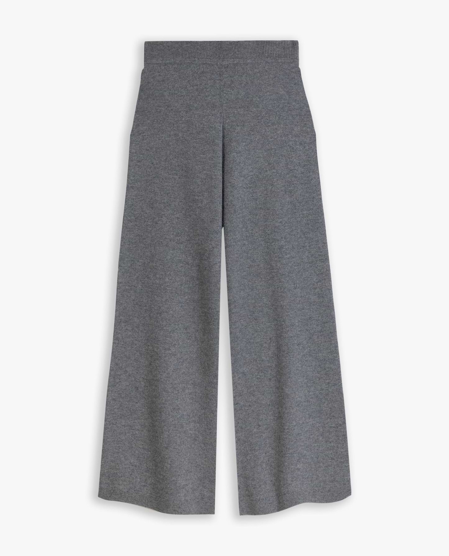 Image 2 of 3 showing Rise & Fall's grey fine cashmere wide-leg trousers.