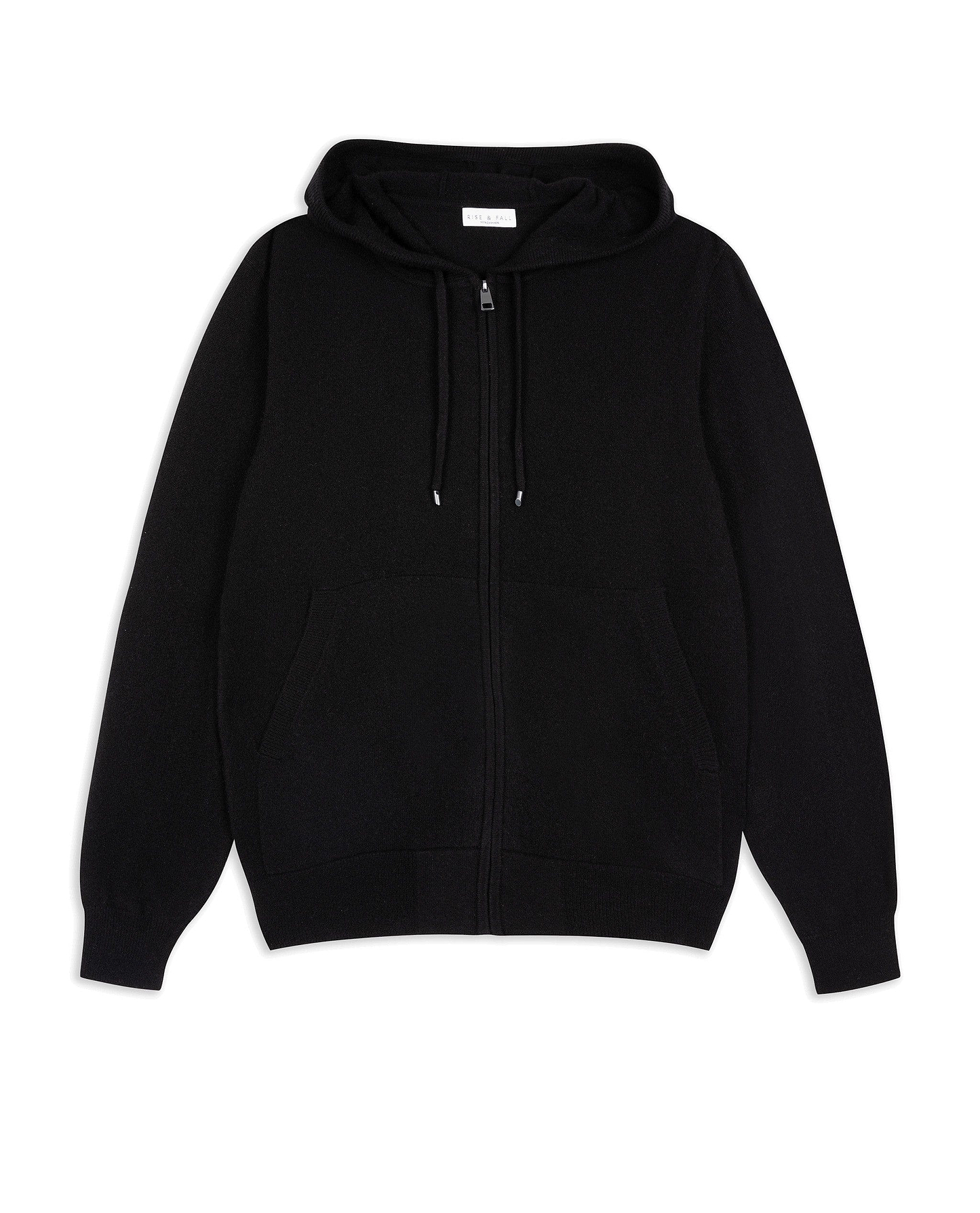 Image 2 of 4 showing Rise & Fall's fine cashmere zip hoodie, black.