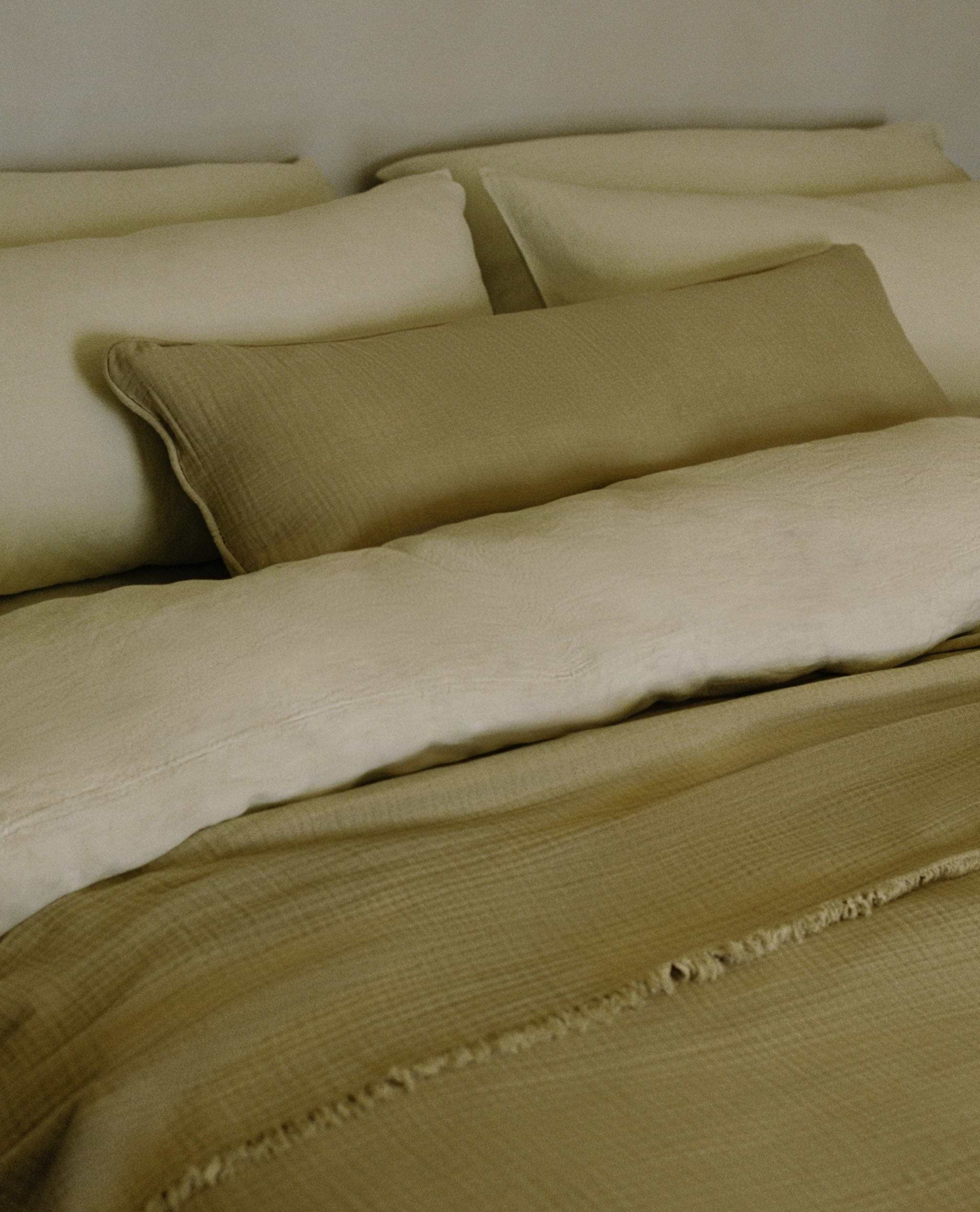 Image 2 of 4 showing Rise & Fall's House of Grey European Flax™ Linen Pillowcase Set, colour: Celery.