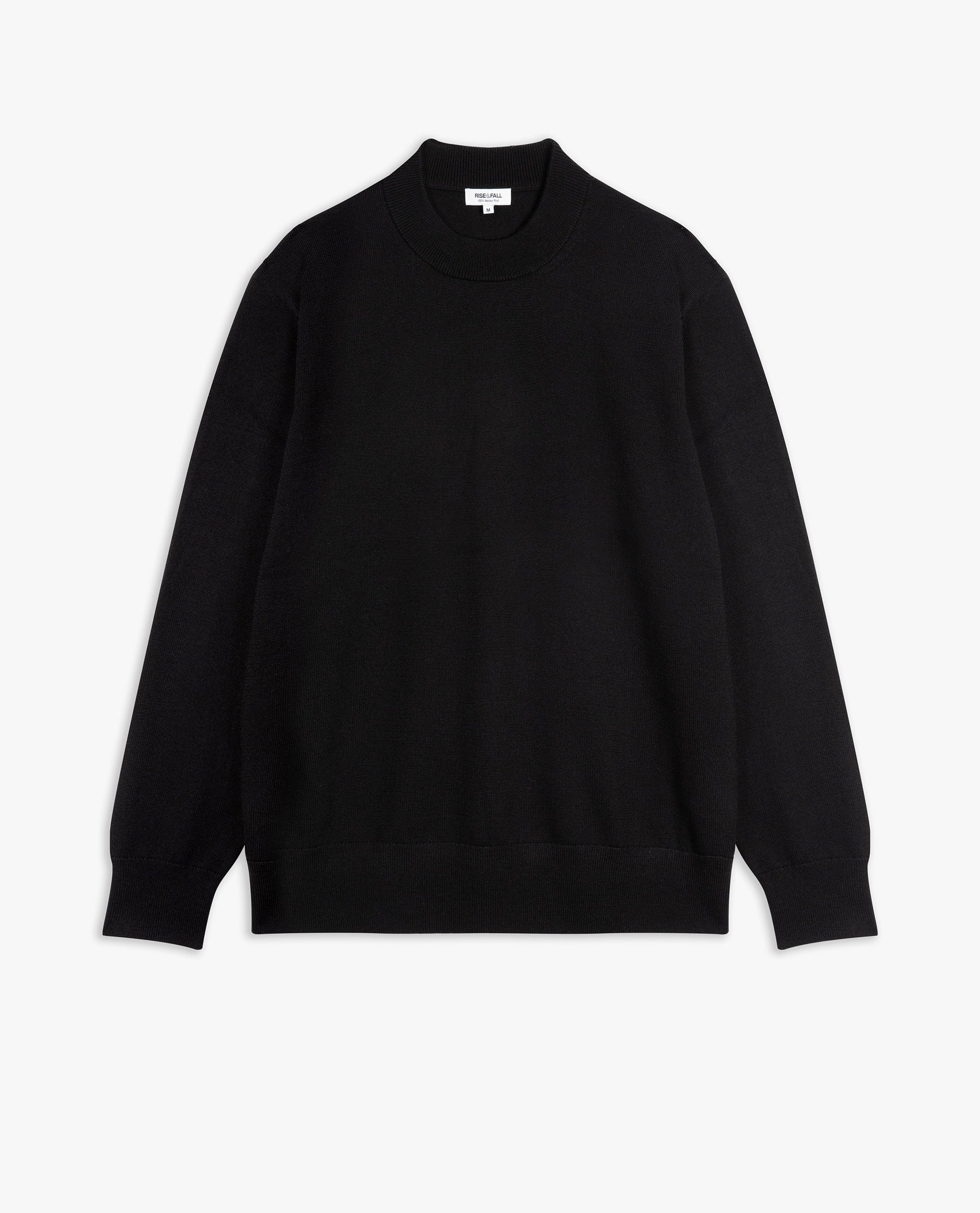 Image 2 of 4 showing Rise & Fall's Merino Mid-Weight Crew Neck Jumper in black.