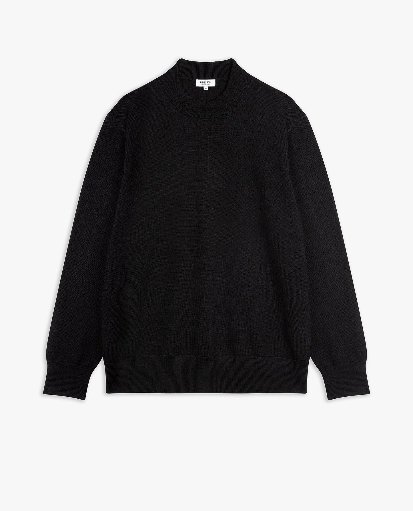 Image 2 of 4 showing Rise & Fall's Merino Mid-Weight Crew Neck Jumper in black.