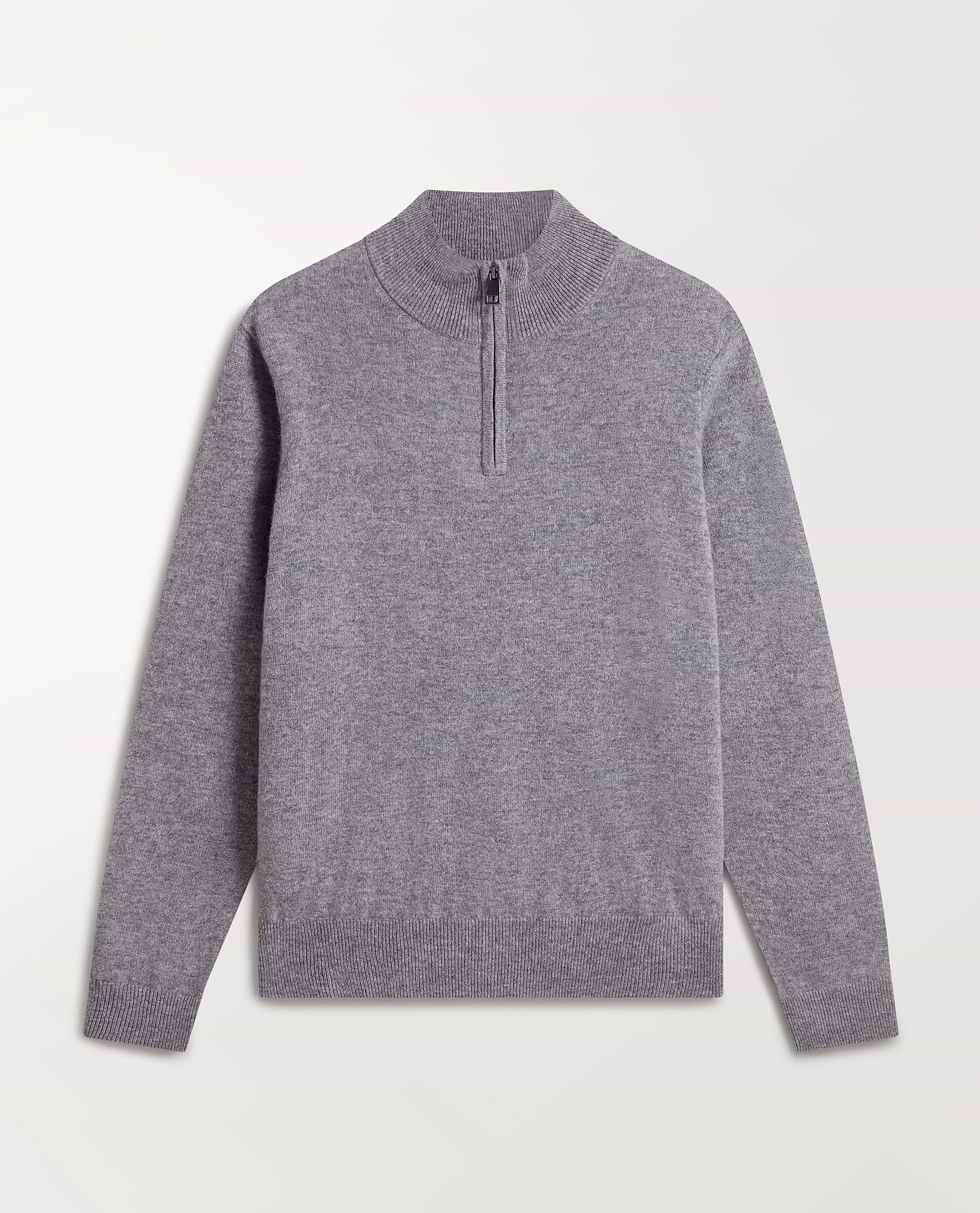 Image 2 of 5 showing Rise & Fall's fine cashmere 1/4 zip jumper, grey.