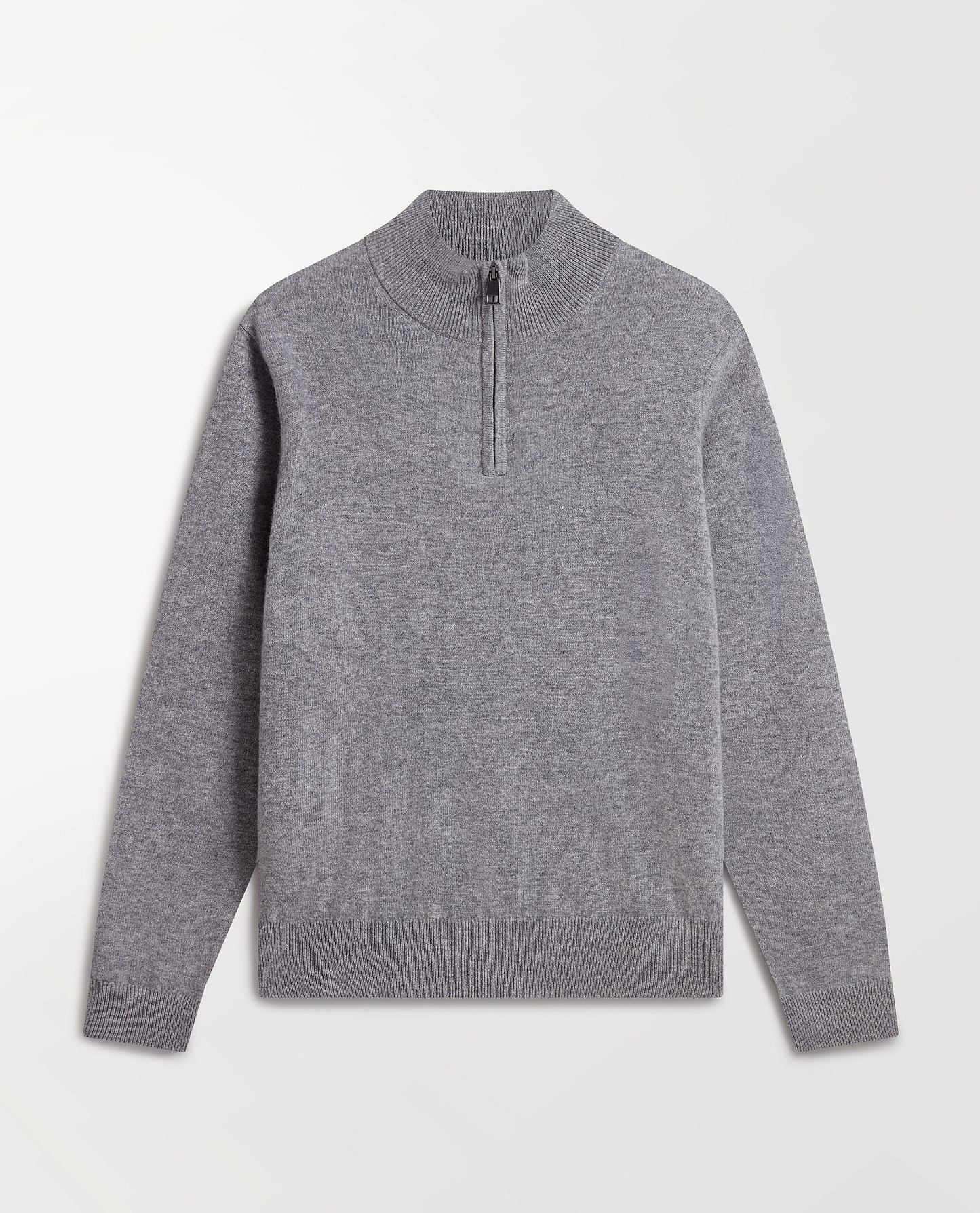 Image 2 of 5 showing Rise & Fall's fine cashmere 1/4 zip jumper, grey.