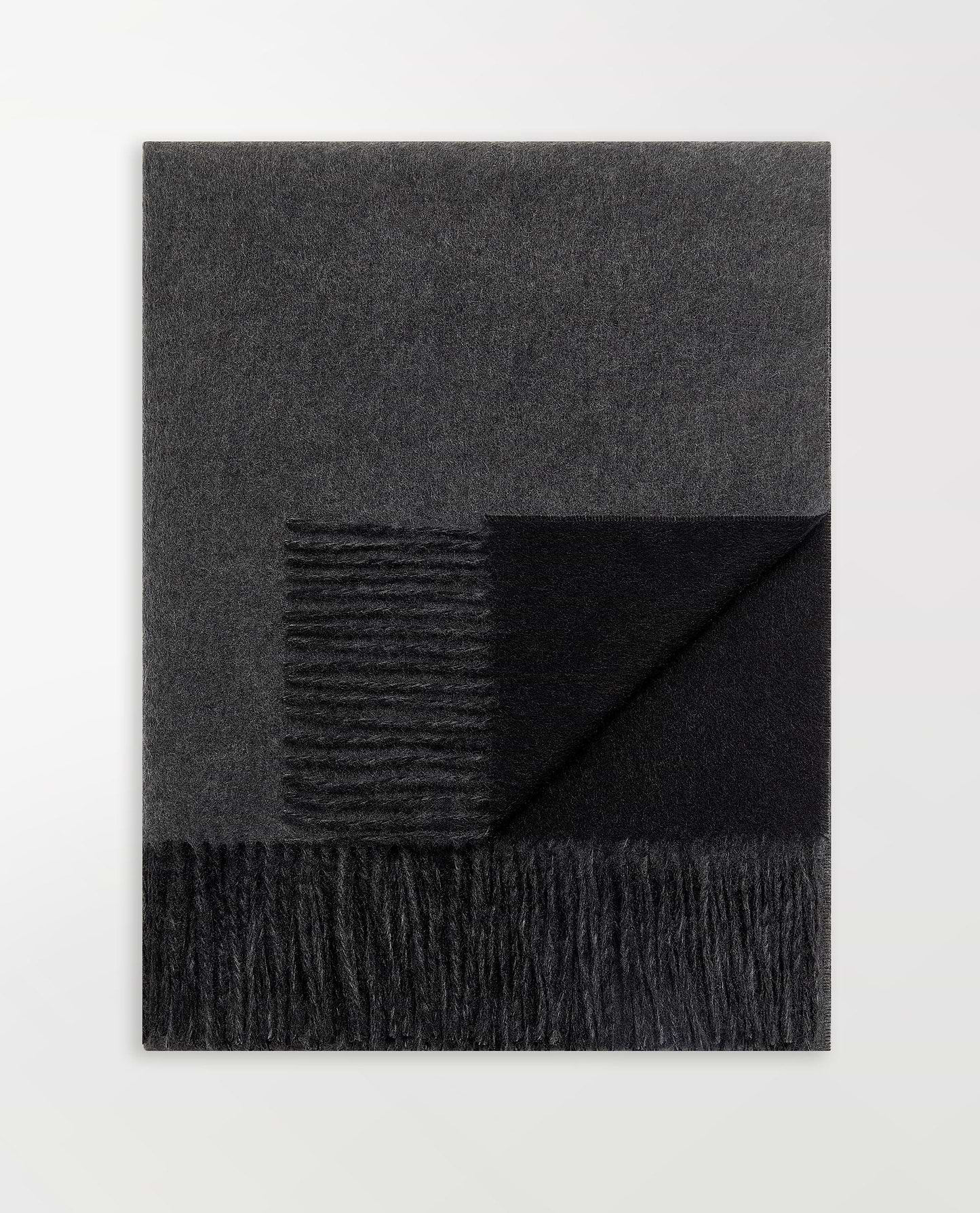Image 5 of 5 showing Rise & Fall's finest cashmere double faced wrap, colour: charcoal and black