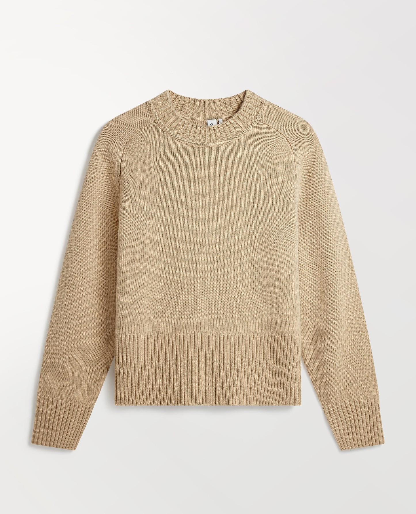Image 2 of 5 showing Rise & Fall twine coloured cashmere merino saddle sleeve crew neck jumper.