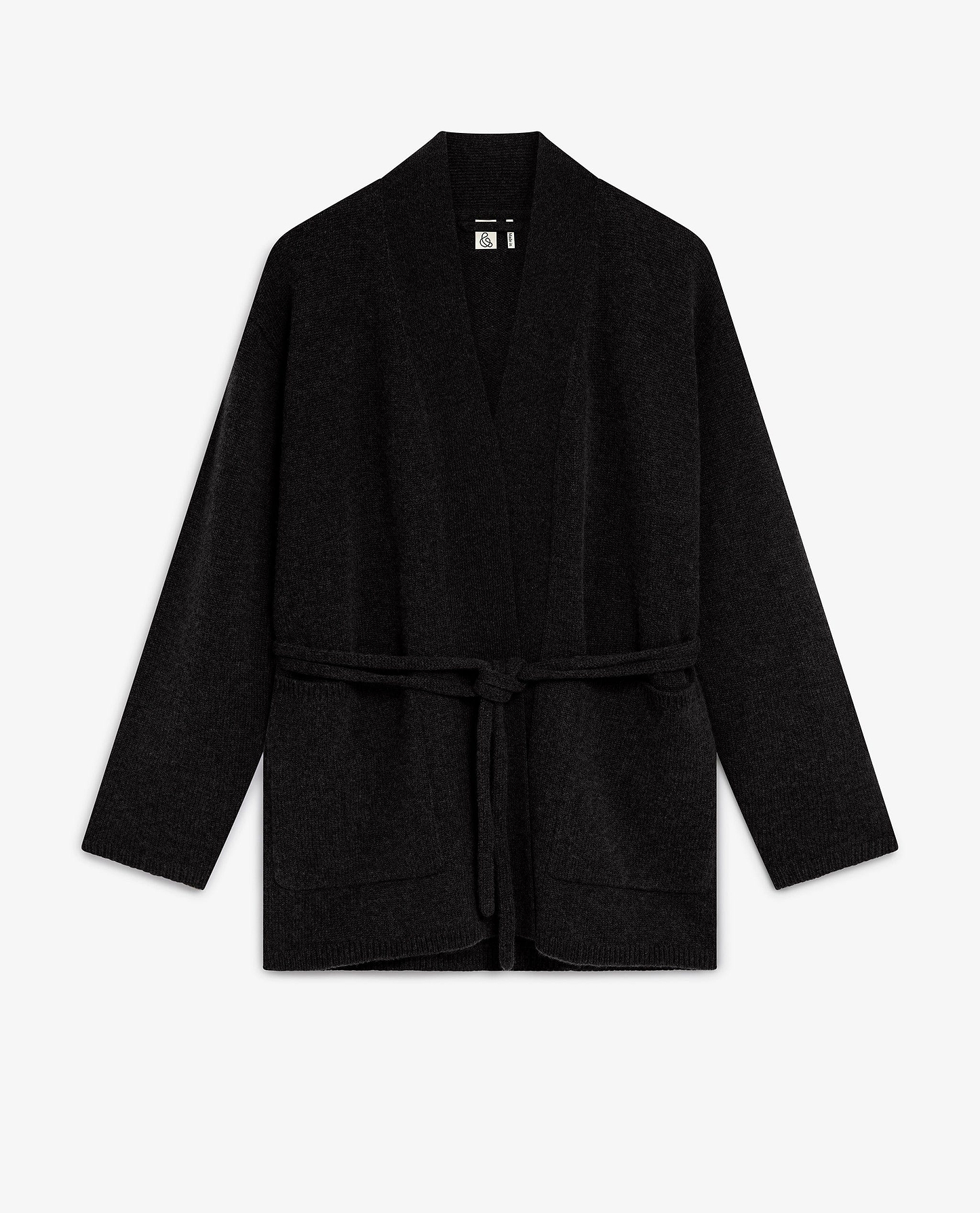 Image 2 of 5 showing Rise & Fall's black cashmere merino belted cardigan.