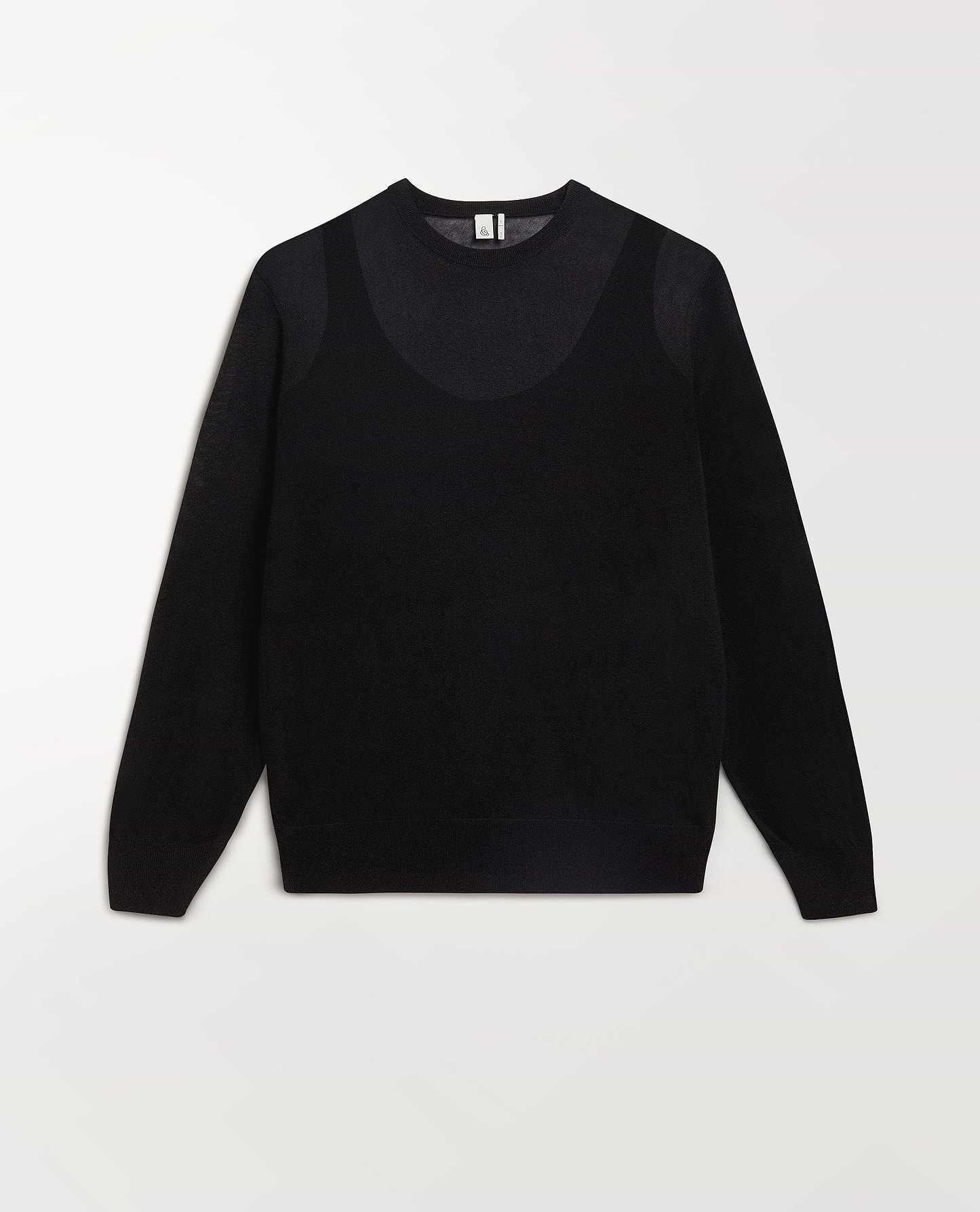 Image 2 of 5 showing Rise & Fall's black tencel cashmere double layered crew neck jumper.
