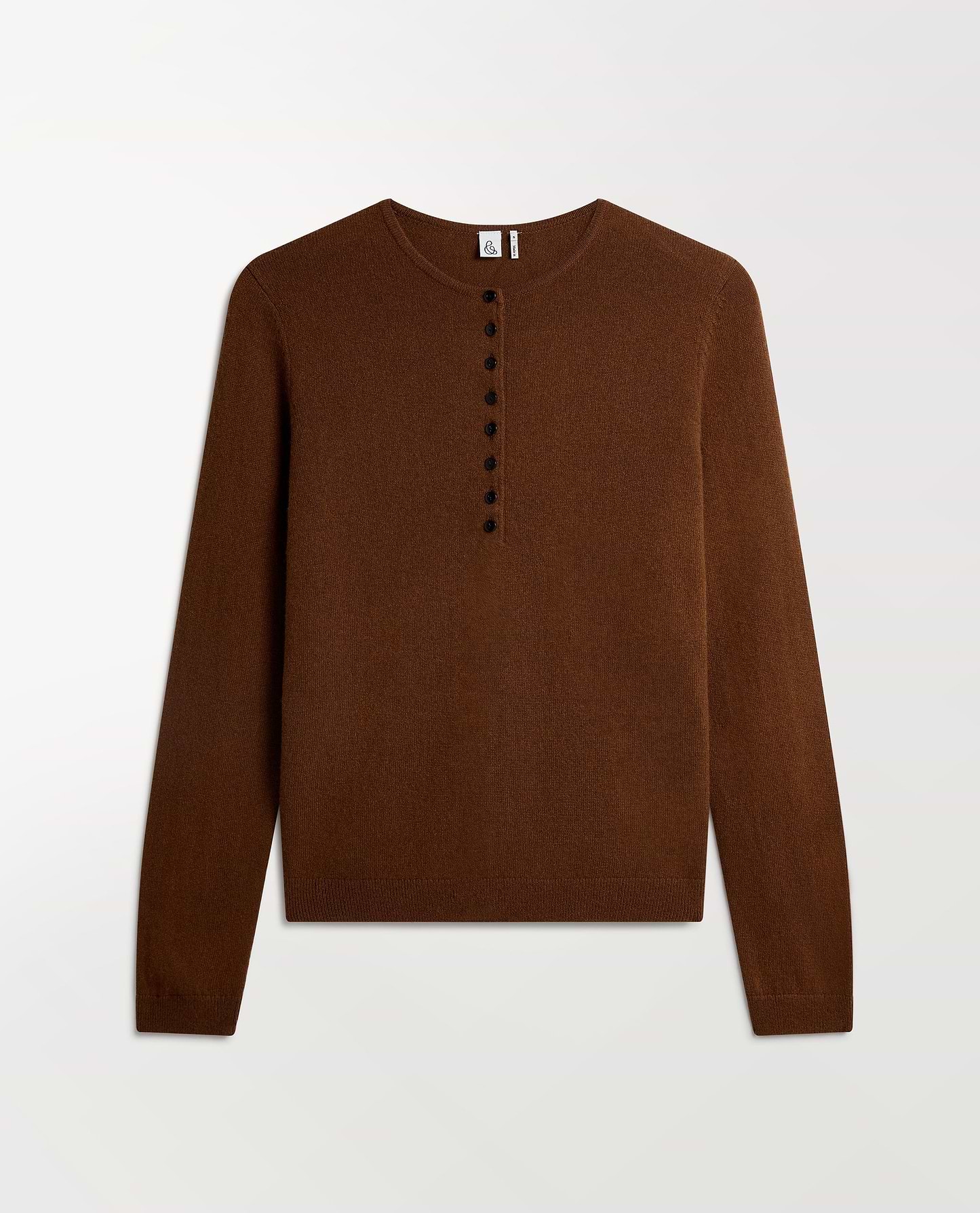Image 2 of 5 showing Rise & Fall's brown cashmere merino henley jumper.