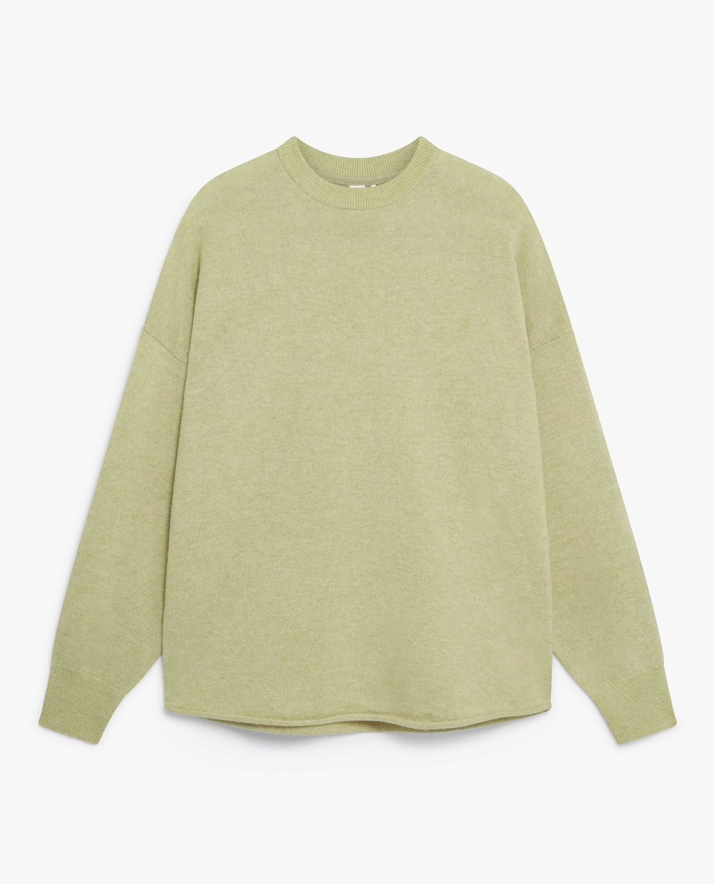 Image 2 of 5 showing Rise & Fall's lichen green fine cashmere sweatshirt.