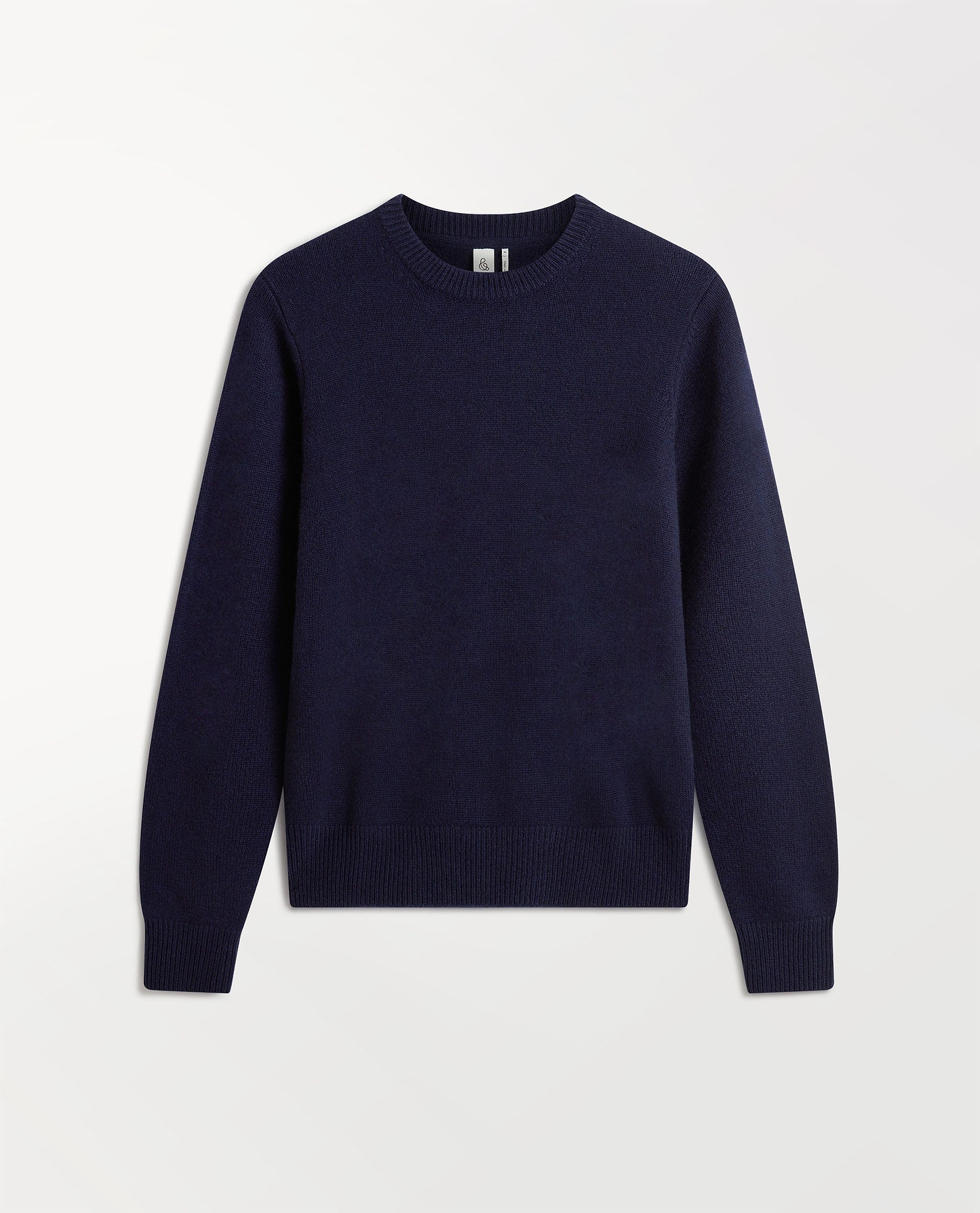 Image 2 of 5 showing Rise & Fall's navy mid weight cashmere crew neck jumper.