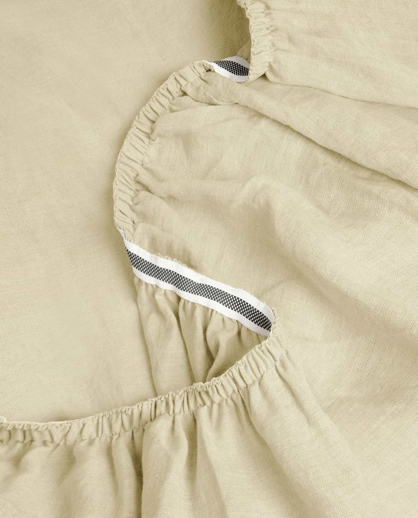 Image 2 of 6 showing Rise & Fall's House of Grey European Flax™ Linen Fitted Sheet in celery.
