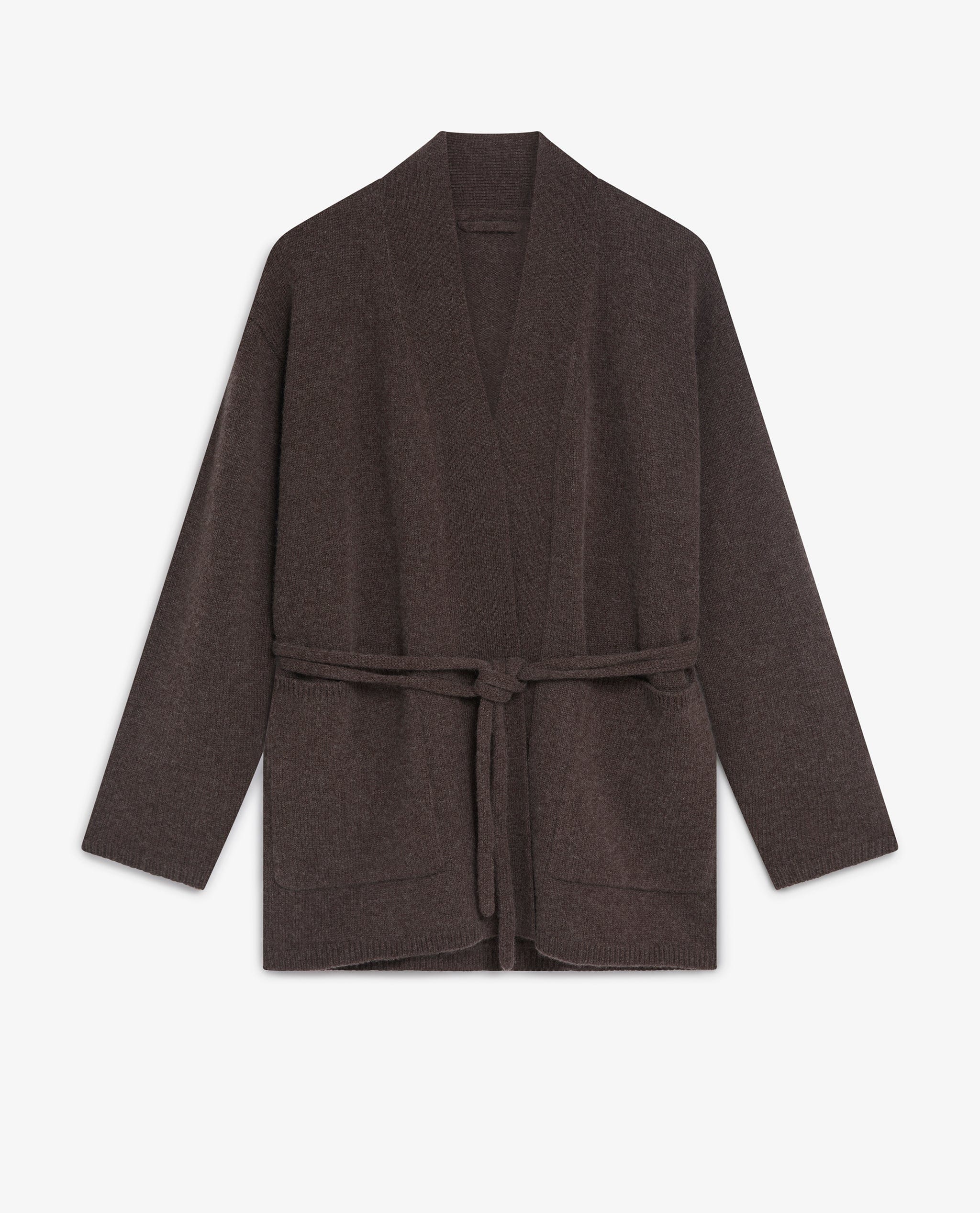 Image 2 of 6 showing Rise & Fall's brown cashmere merino belted cardigan.
