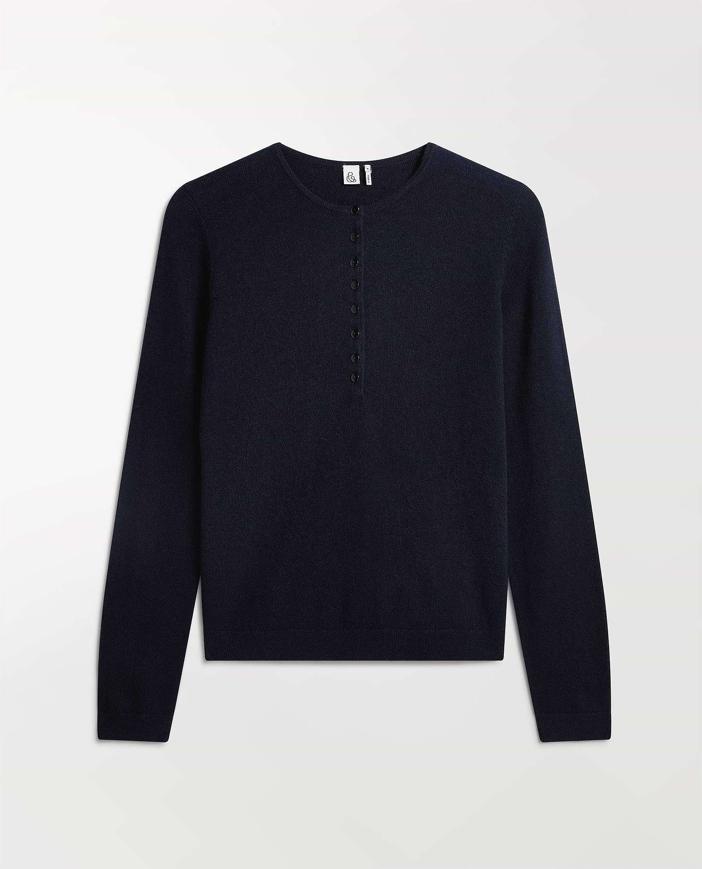 Image 2 of 6 showing Rise & Fall's cashmere merino henley jumper in indigo.