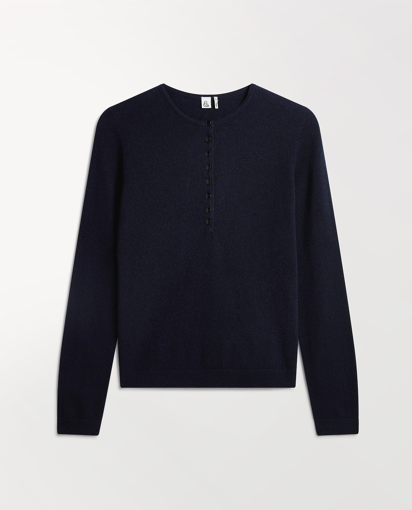 Image 2 of 6 showing Rise & Fall's cashmere merino henley jumper in indigo.