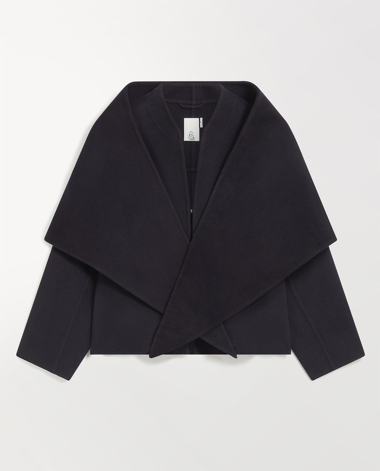 Image 2 of 7 showing Rise & Fall's navy cashmere wool double faced scarf jacket.