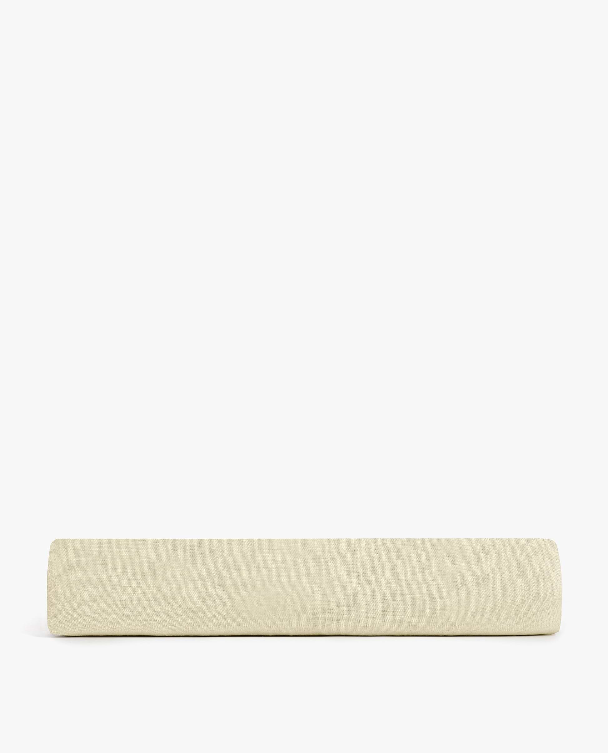 Image 3 of 4 showing Rise & Fall's House of Grey linen flat bed sheet in celery.