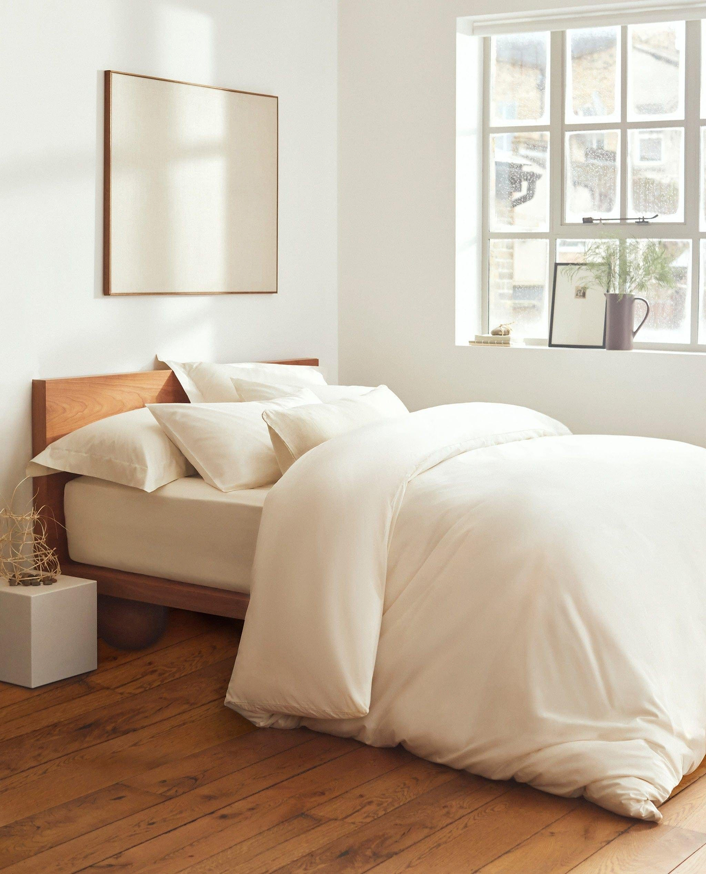 Image 3 of 5 showing Rise & Fall's sateen cotton duvet cover, colour: buttermilk.