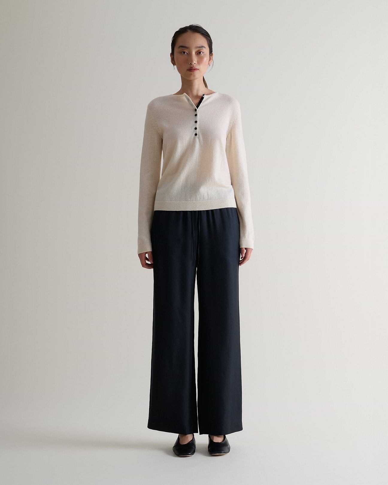 Fine rib trims at neck, cuffs and hem