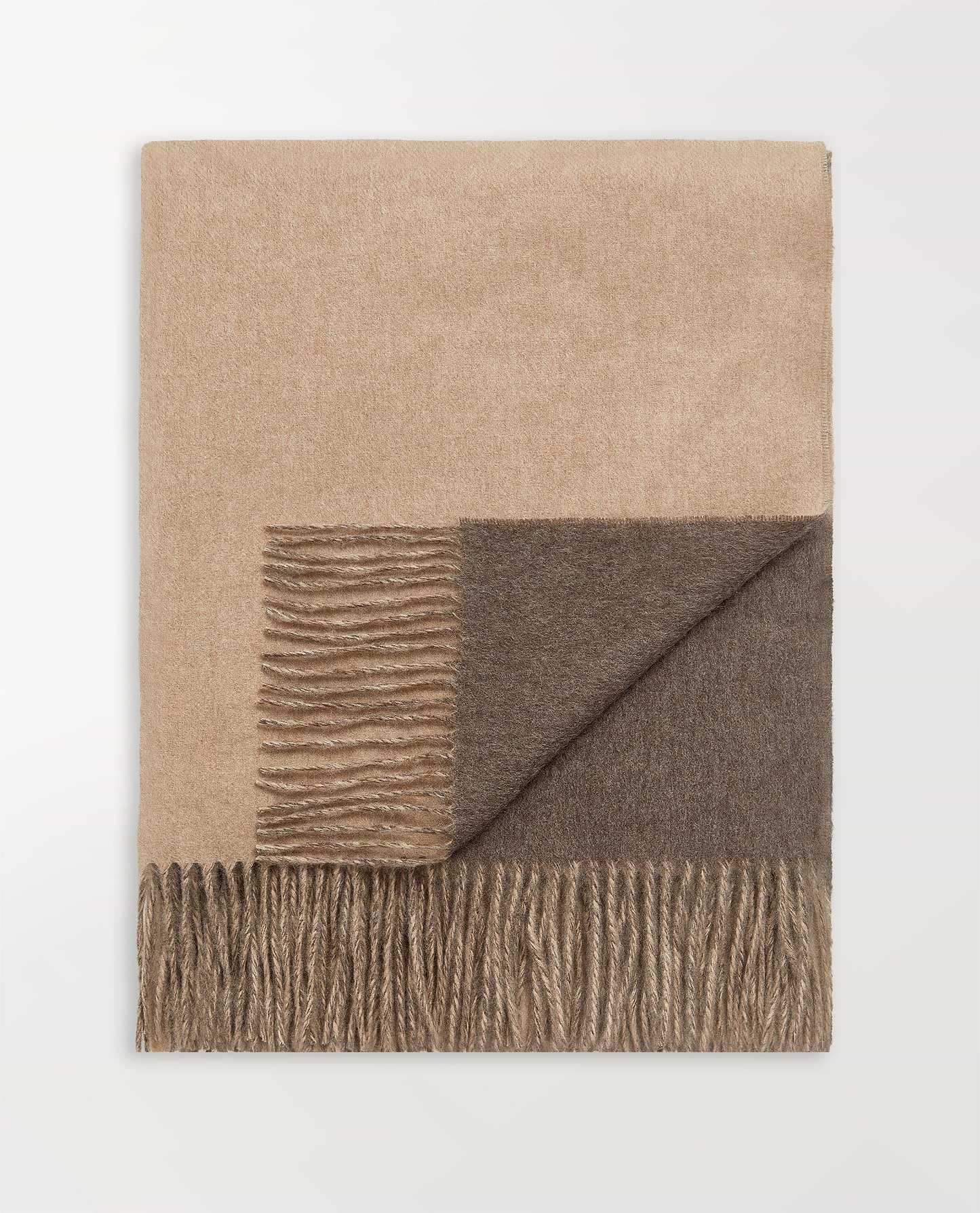 Image 3 of 7 showing Rise & Fall's finest cashmere double faced wrap, colour: twine and mole.