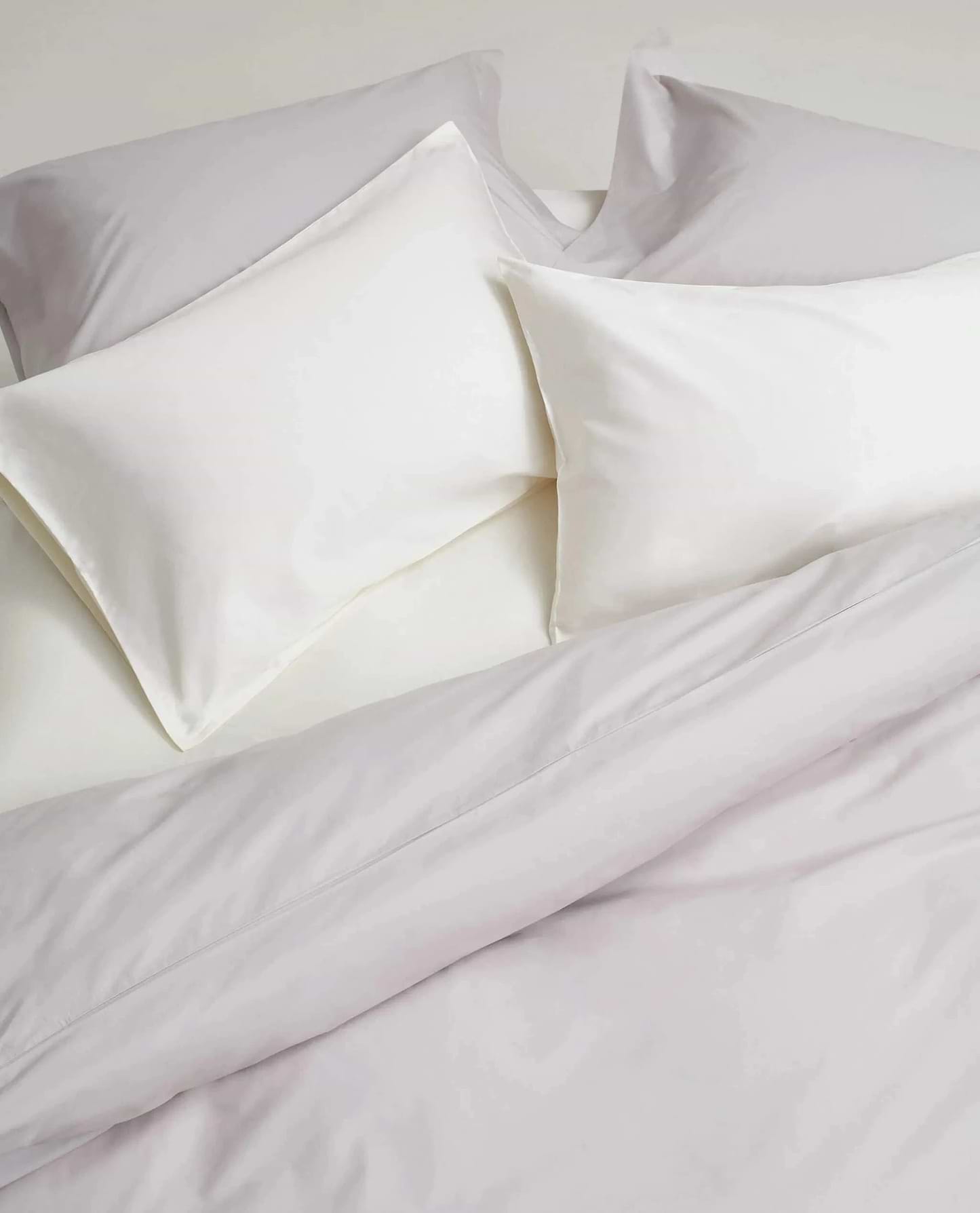 image 4 of 4 showing Rise & Fall's Soft & Smooth pebble duvet set with 2 white standard pillowcases, fabric: sateen cotton