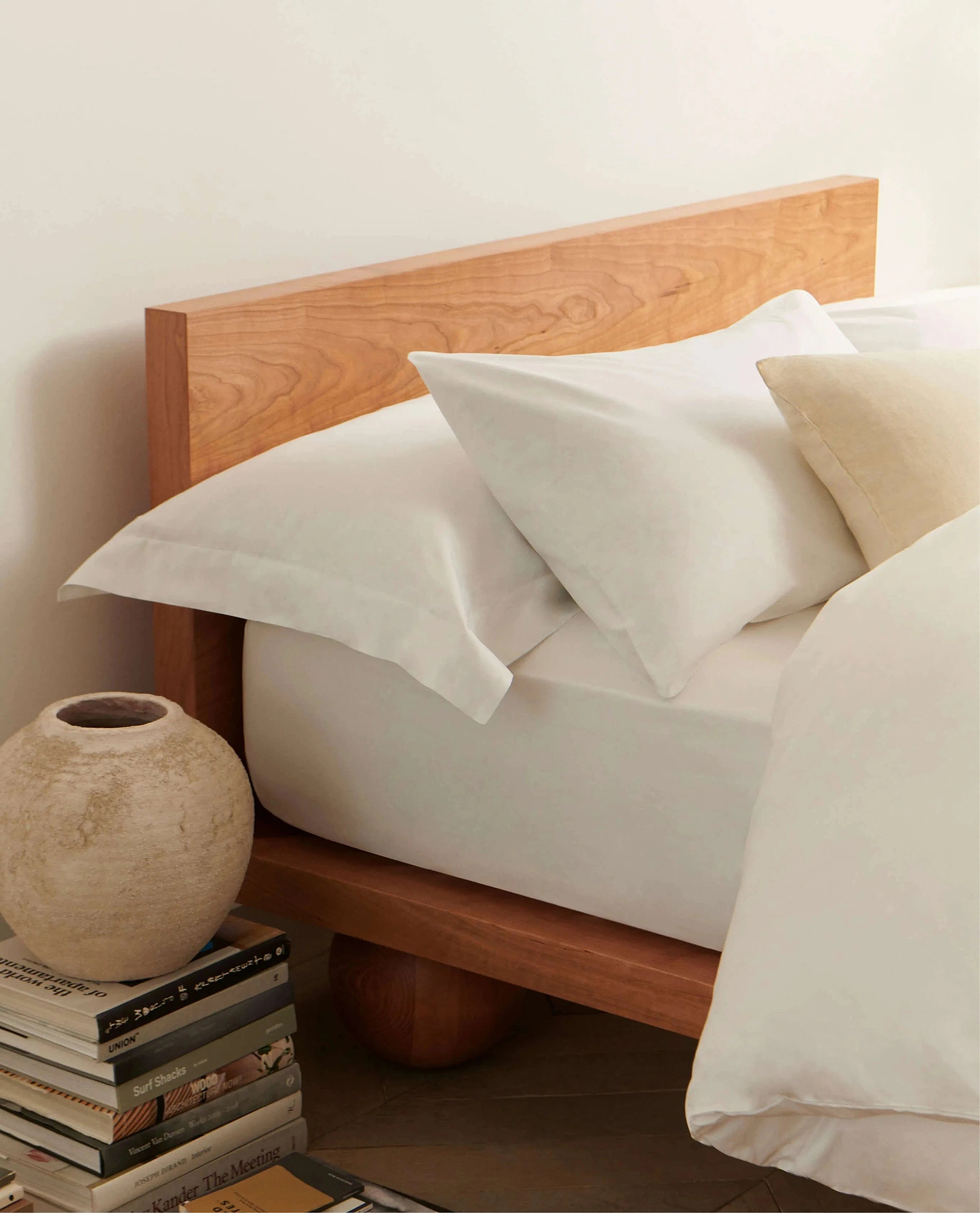 Image 5 of 5 showing bed made with Rise & Fall's Crisp & Cool organic cotton duvet set in buttermilk.
