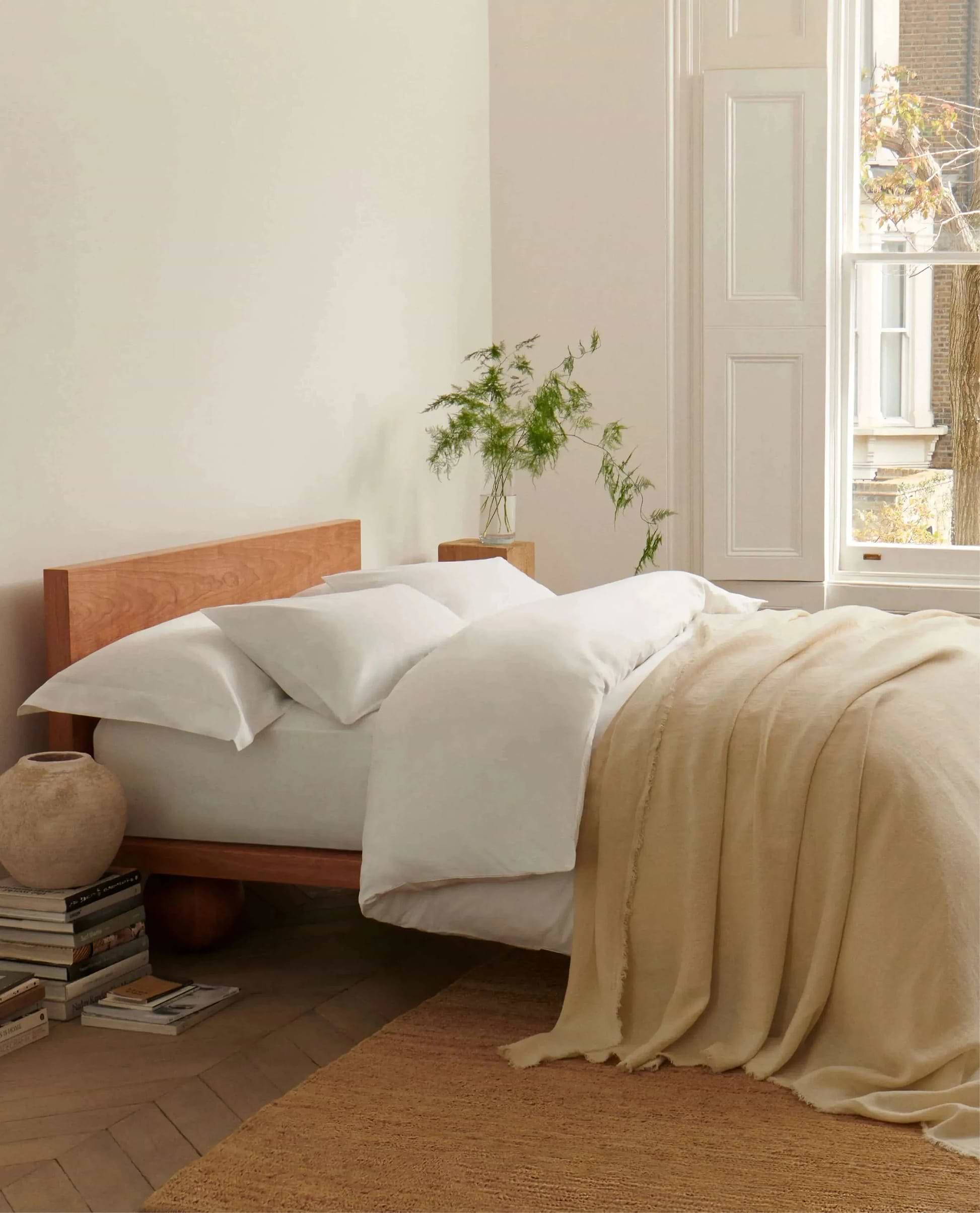 image 5 of 5 showing Rise & Fall's Soft & Smooth duvet set with throw, colour: white, fabric: sateen cotton