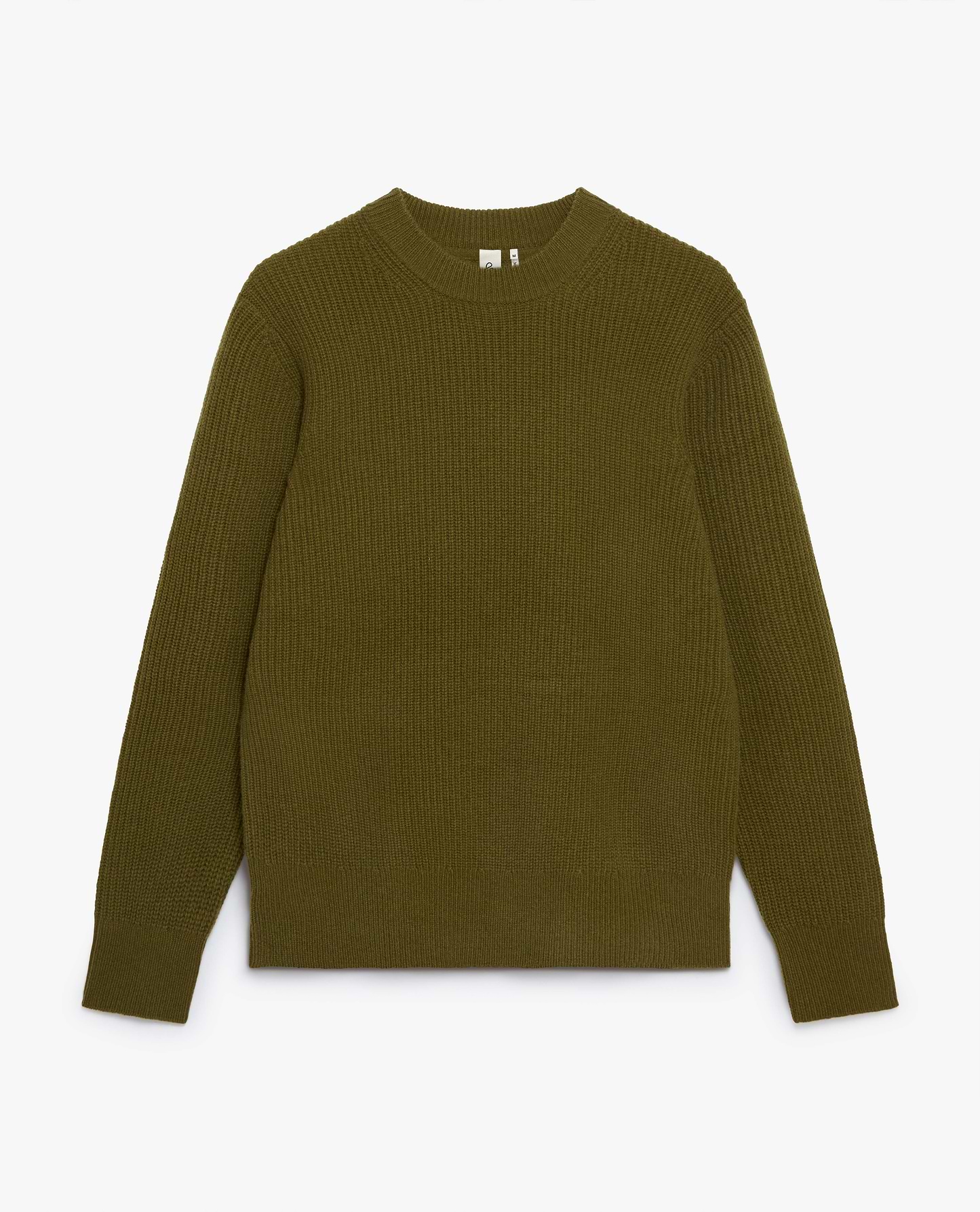 Men's Cashmere Merino Fishermans Rib Crew Neck Jumper - Olive