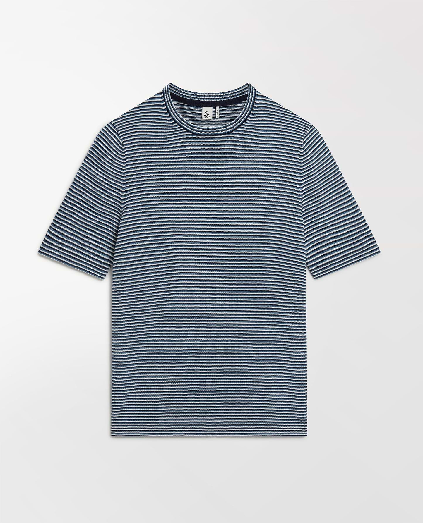 Men's Silk-Cotton Fine Knit Stripe T-Shirt - The Blues