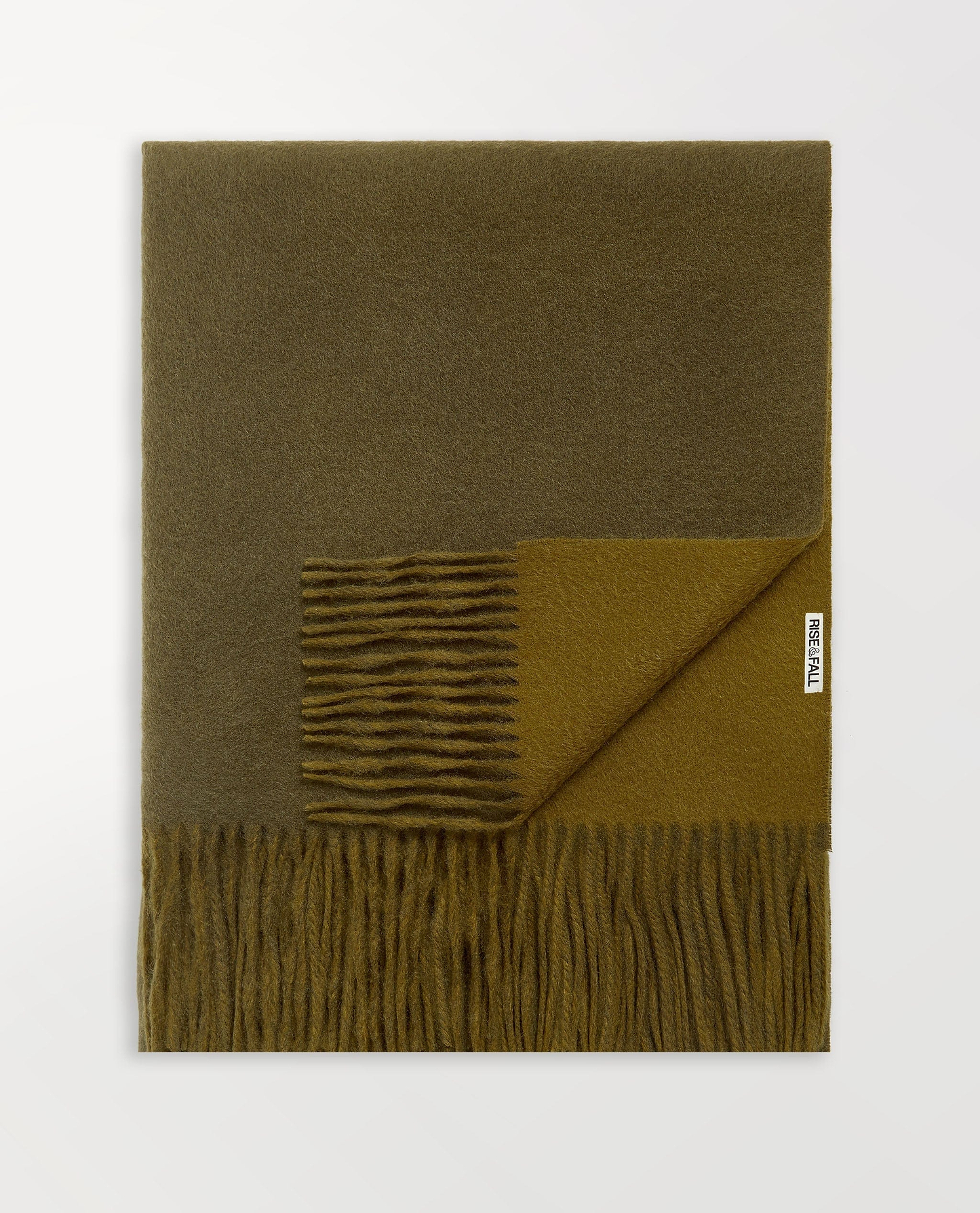 Rise & Fall's Finest Cashmere Double Faced Wrap in Military Green and Golden Olive