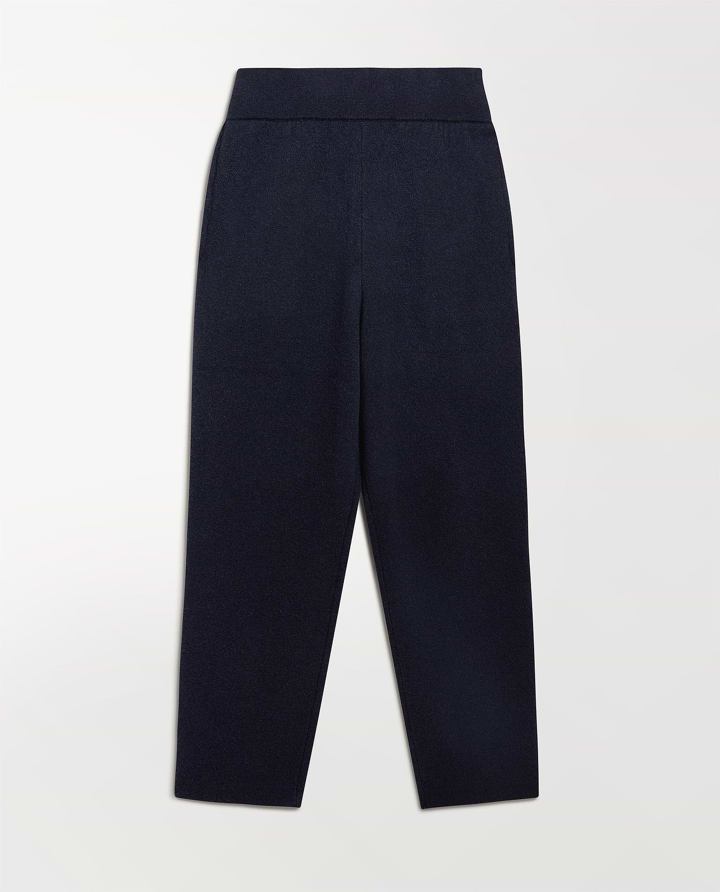 Close up Rise & Fall's navy cashmere merino double-faced joggers.