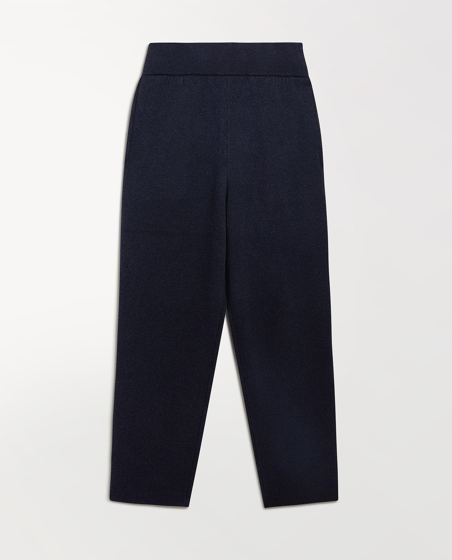 Close up Rise & Fall's navy cashmere merino double-faced joggers.