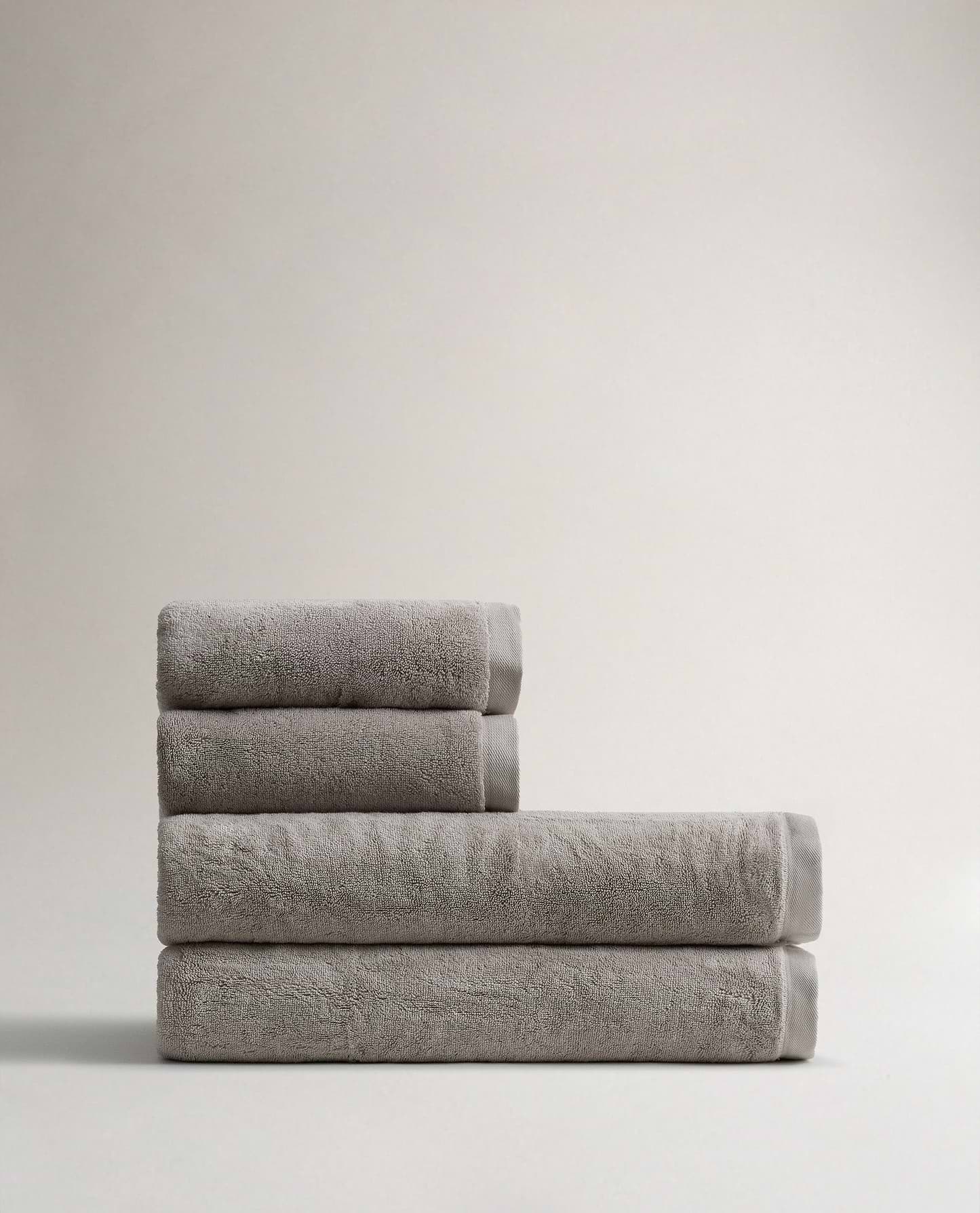 Side view of Rise & Fall's pebble Turkish Aegean cotton bath sheets