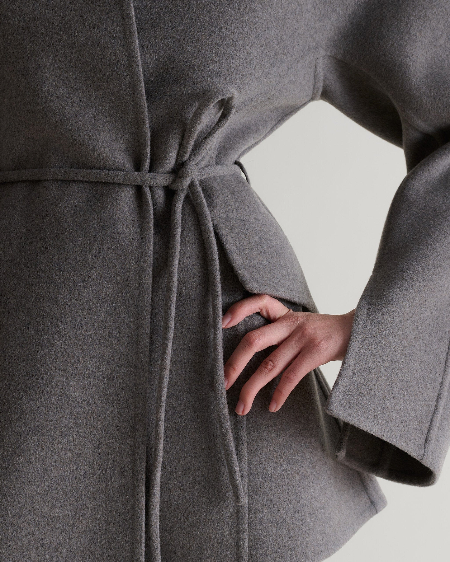 Rise & Fall's fawn cashmere wool double faced sculptural jacket.