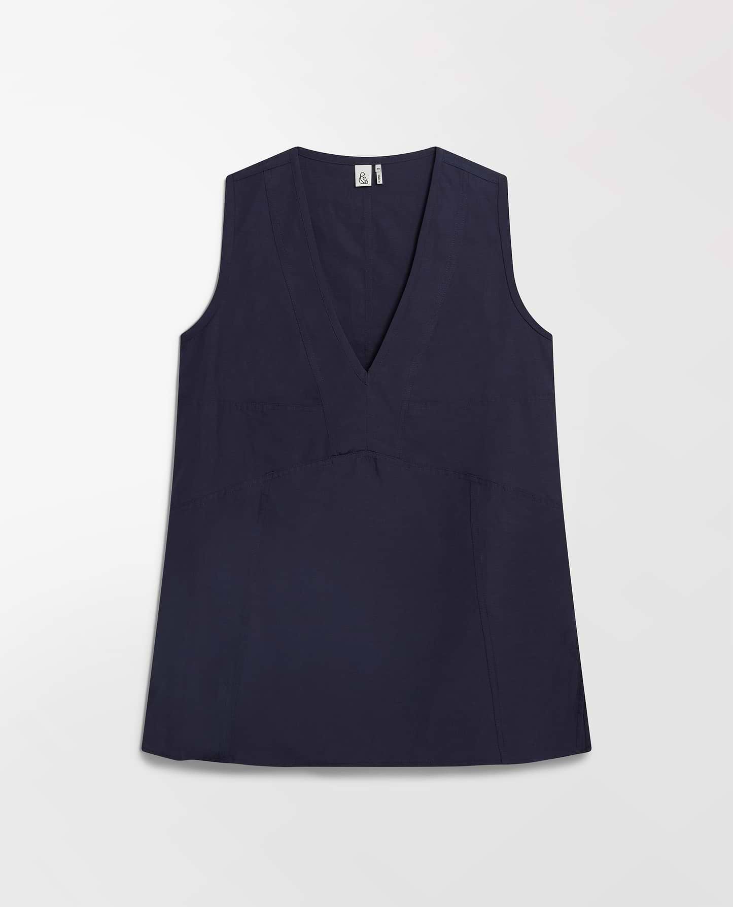 Women's Future-Linen V Neck Tunic Top - Navy