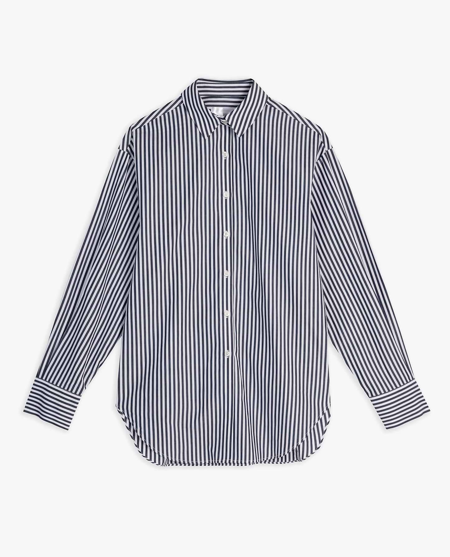 Organic Cotton Oversized Poplin Shirt - Navy Stripe