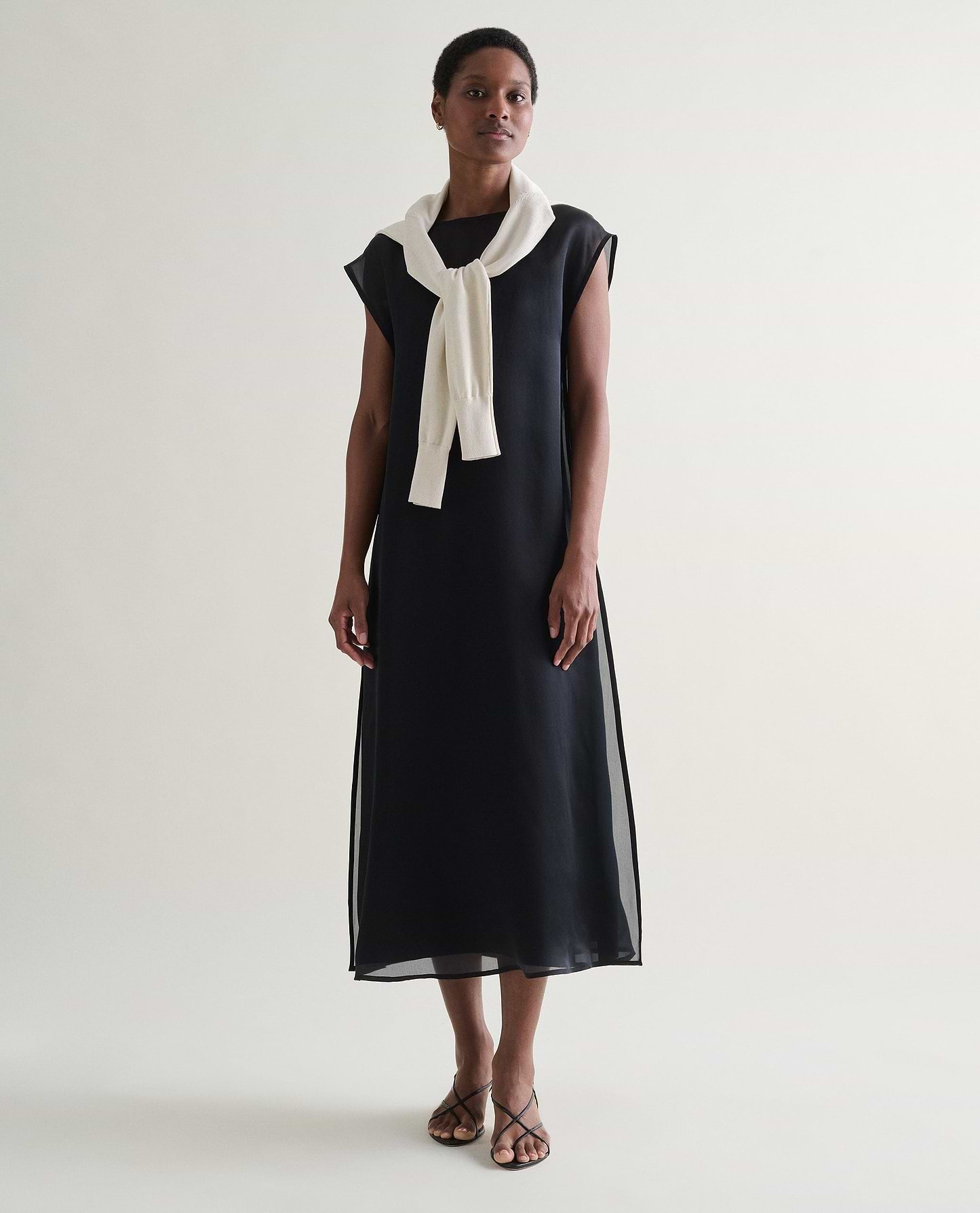 Women's Silk Organza Layered Dress - Black