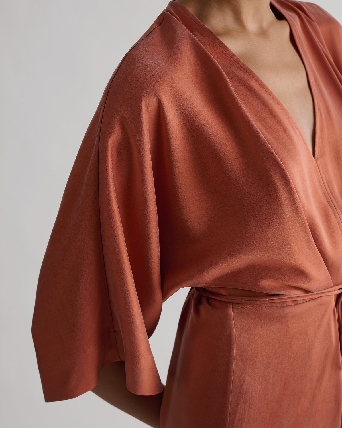 Rise & Fall's Silk Robe Dress in Rust.
