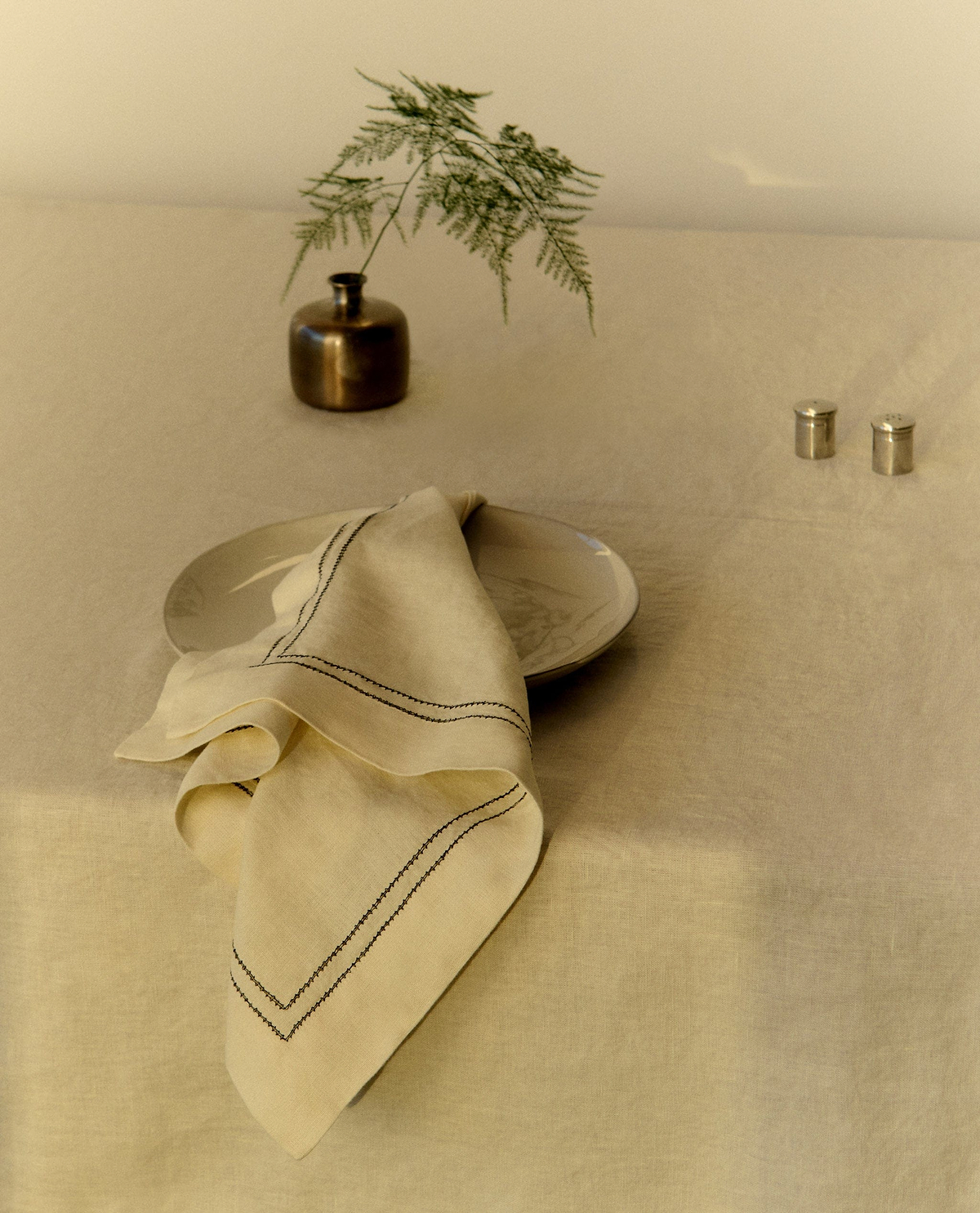 Rise & Fall's Cream Linen Table Cloth & Napkin.