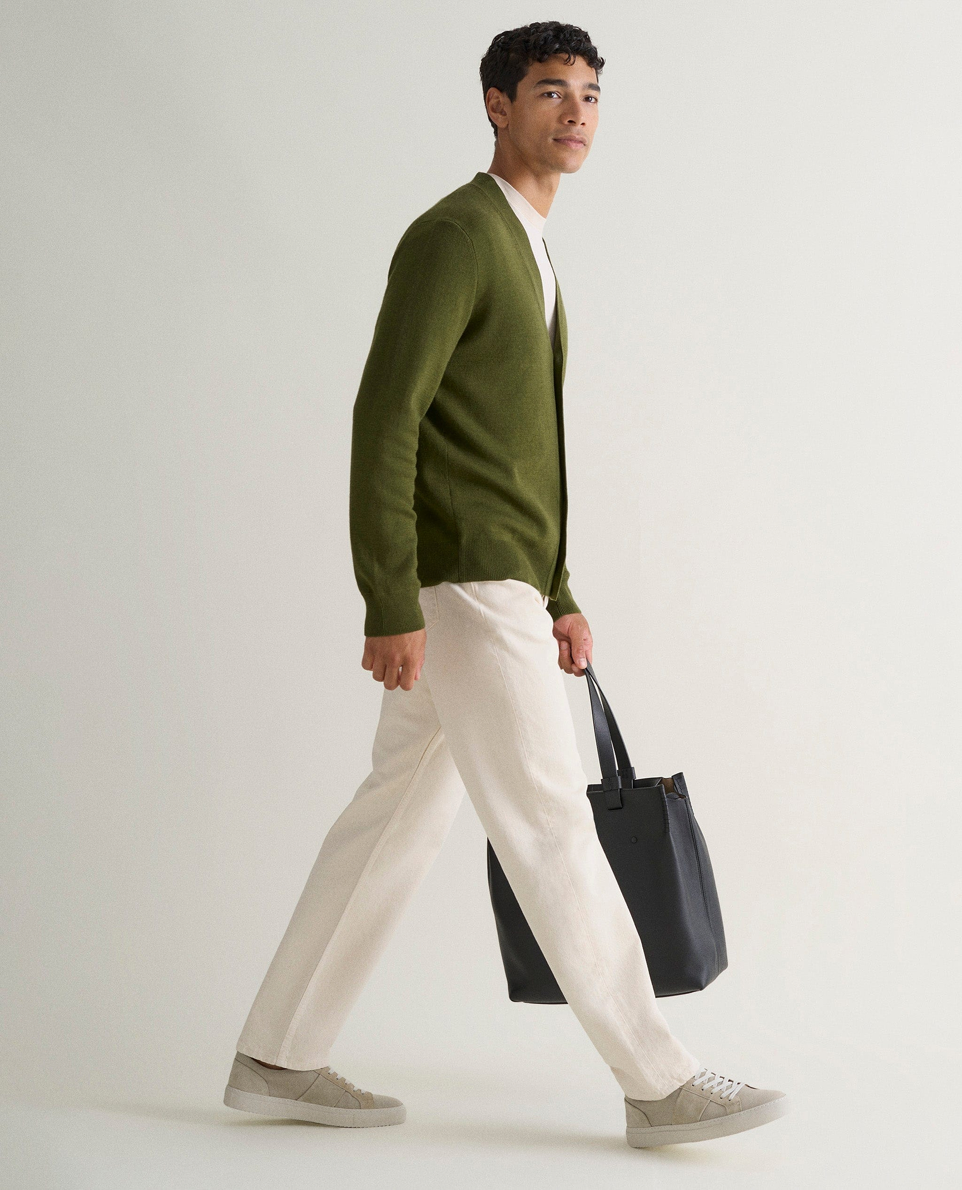 Men's Merino V Neck Cardigan - Olive