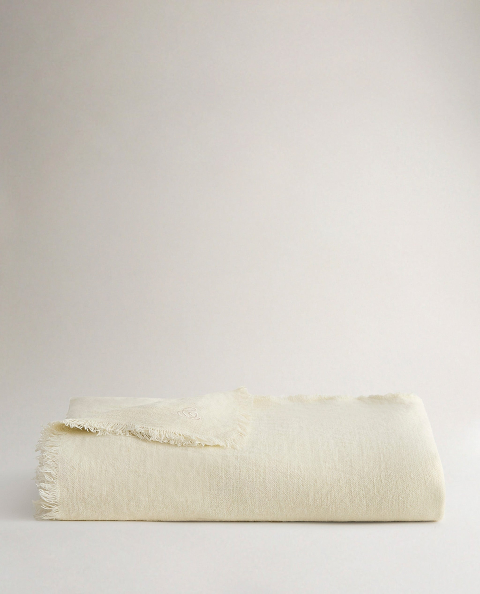 European Flax Linen Large Throw - Alabaster